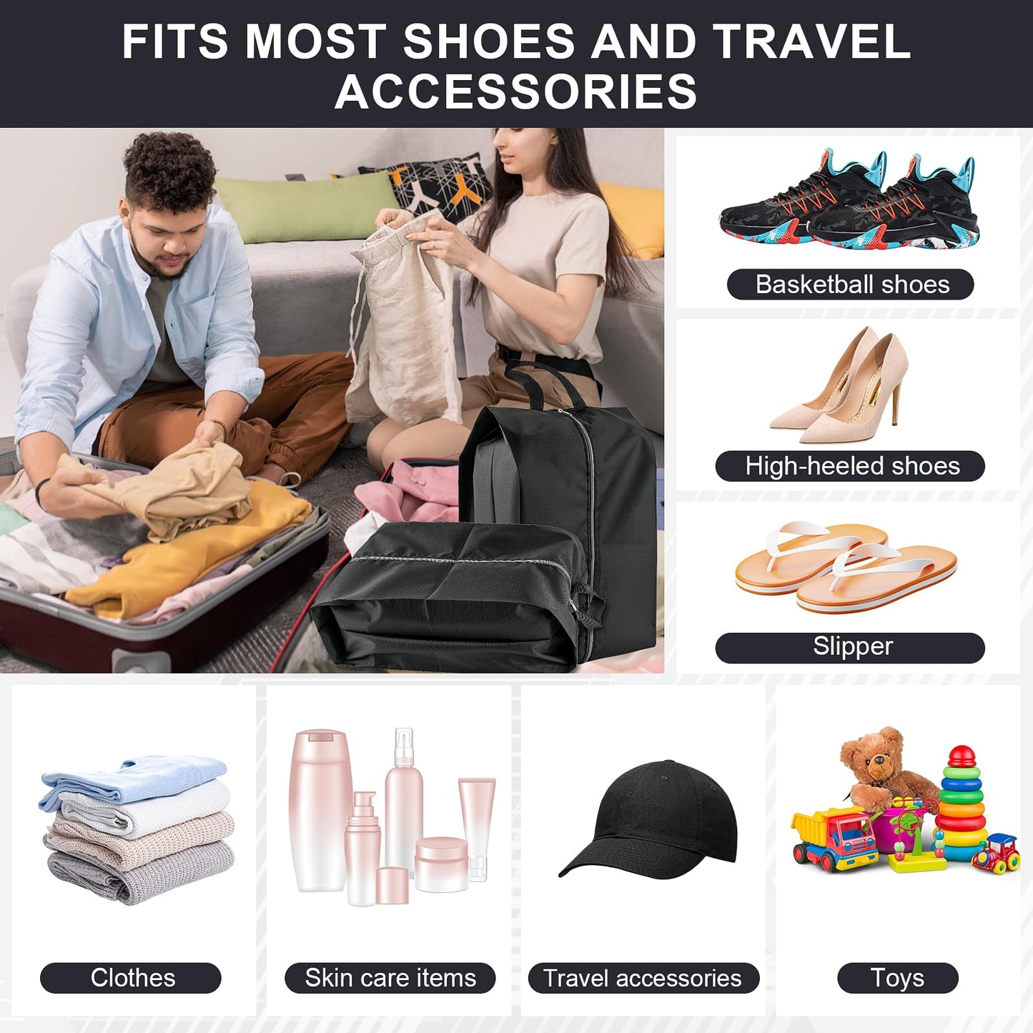 Shoe Bags for Travel, 4 Pack Extra Durable Travel Shoe Bags for Storage and Packing, Reusable Water-proof Shoe Bag with Smooth Zipper, Portable Travel Essentials