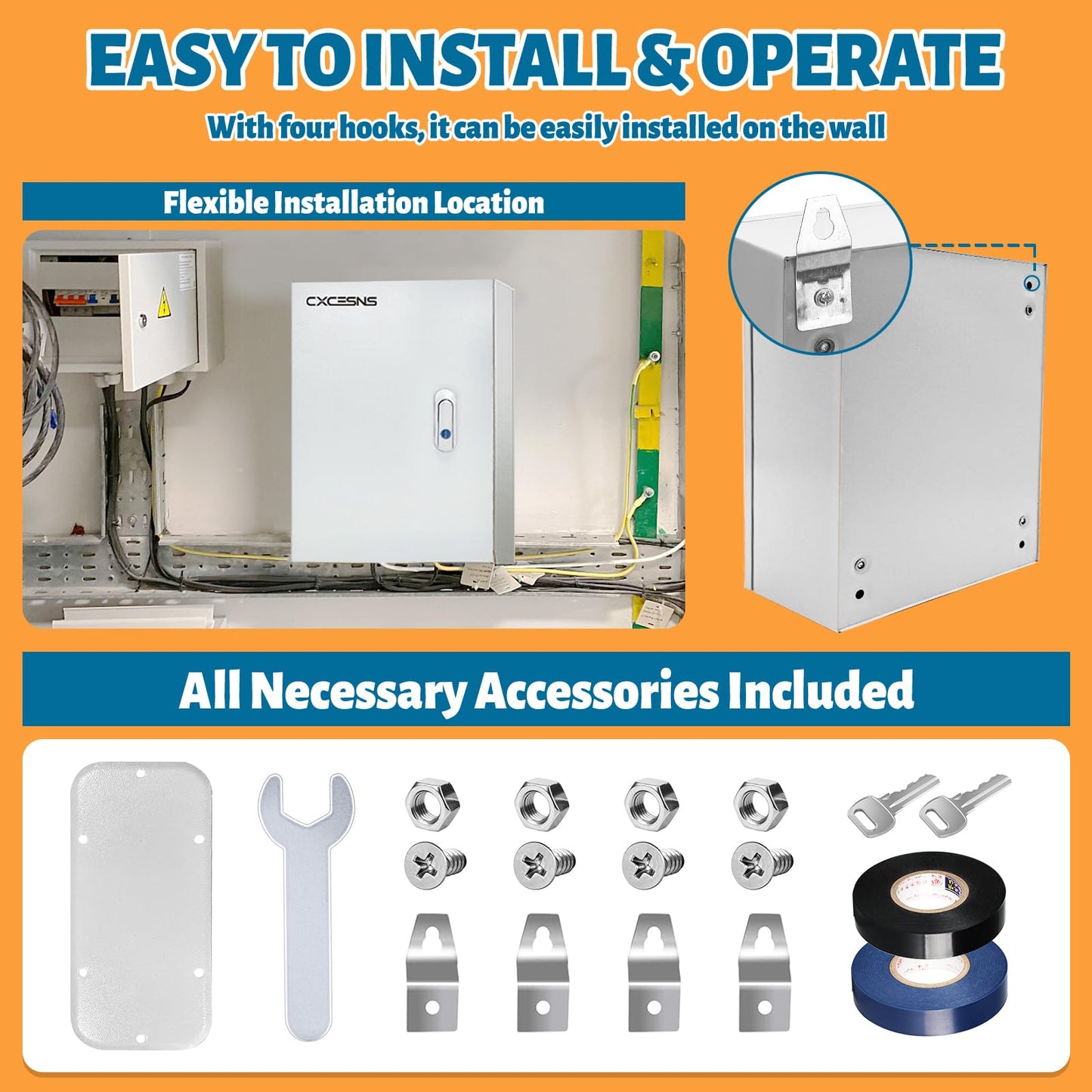 Outdoor Electrical Box 24 x 16 x 12''D NEMA 4X Enclosure Steel Box, Waterproof & Dustproof Outdoor/Indoor Lockable Electrical Junction Box, with Mounting Plate