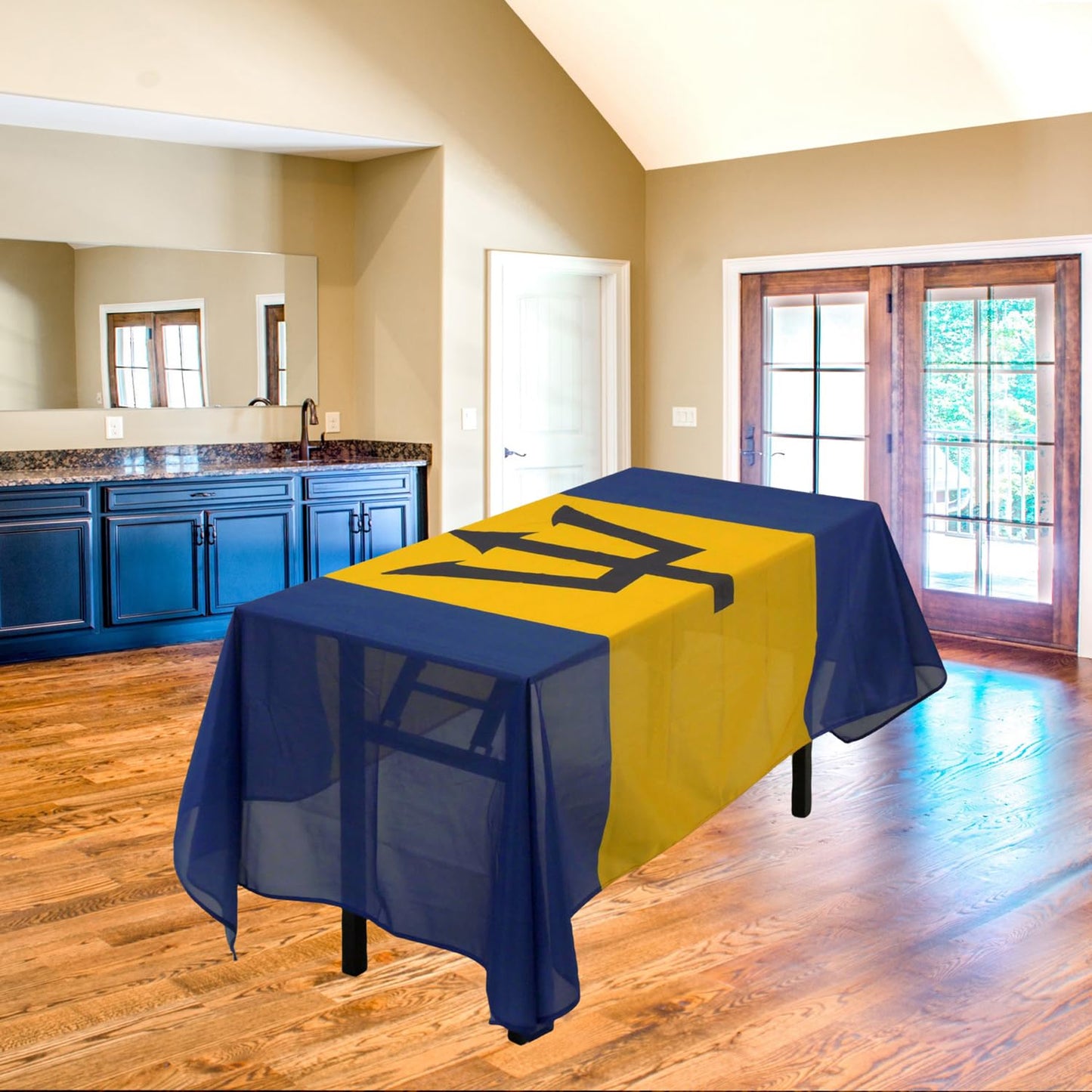 MSFHHA Rectangular Barbados Barbadians Flag Tablecloth, 59 Inches * 83 Inches, Polyester/Oxford Blend, Fade-Resistant, Washable, Suitable for Kitchen Dining & Outdoor Events