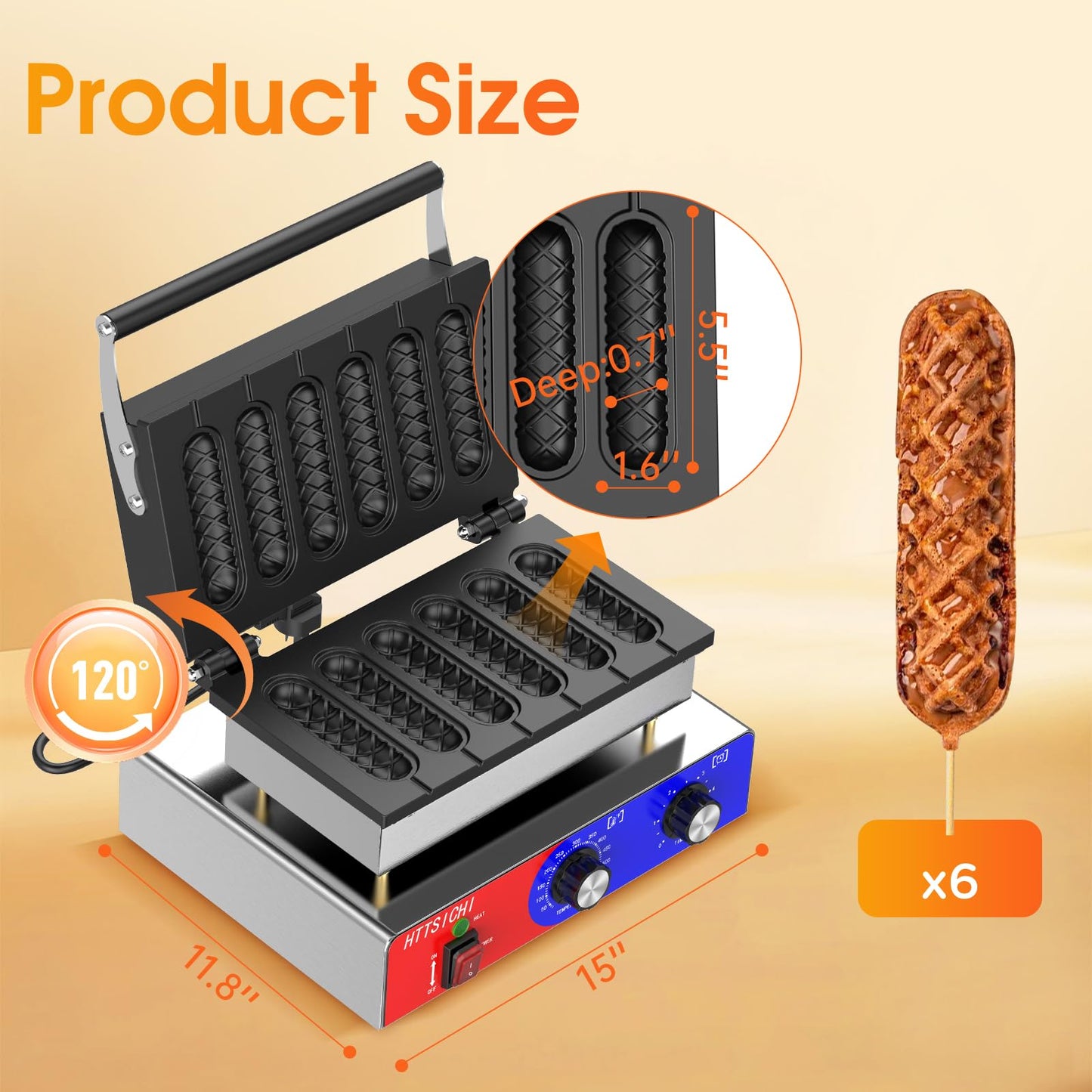 HTTSICHI Waffle Stick Maker -Commercial Corn Dog Maker w/Non-stick Baking Pans, 550 ℉ Temperature and Timer, 1550W Corndog Maker Machine for Double Baking, 110V Waffle Stick Maker Machine for Hotel