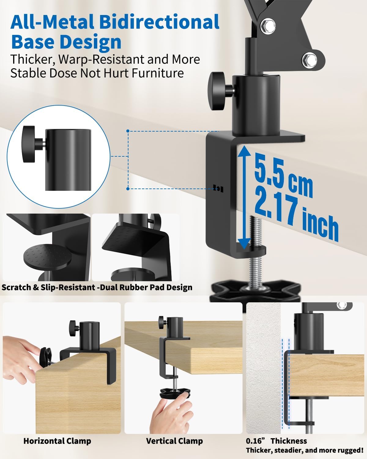 LILANZo 1/4" Overhead Camera Phone Mount, Desk Phone Stand for Recording, Phone Holder for Bed with Phone/Tablet/Mic