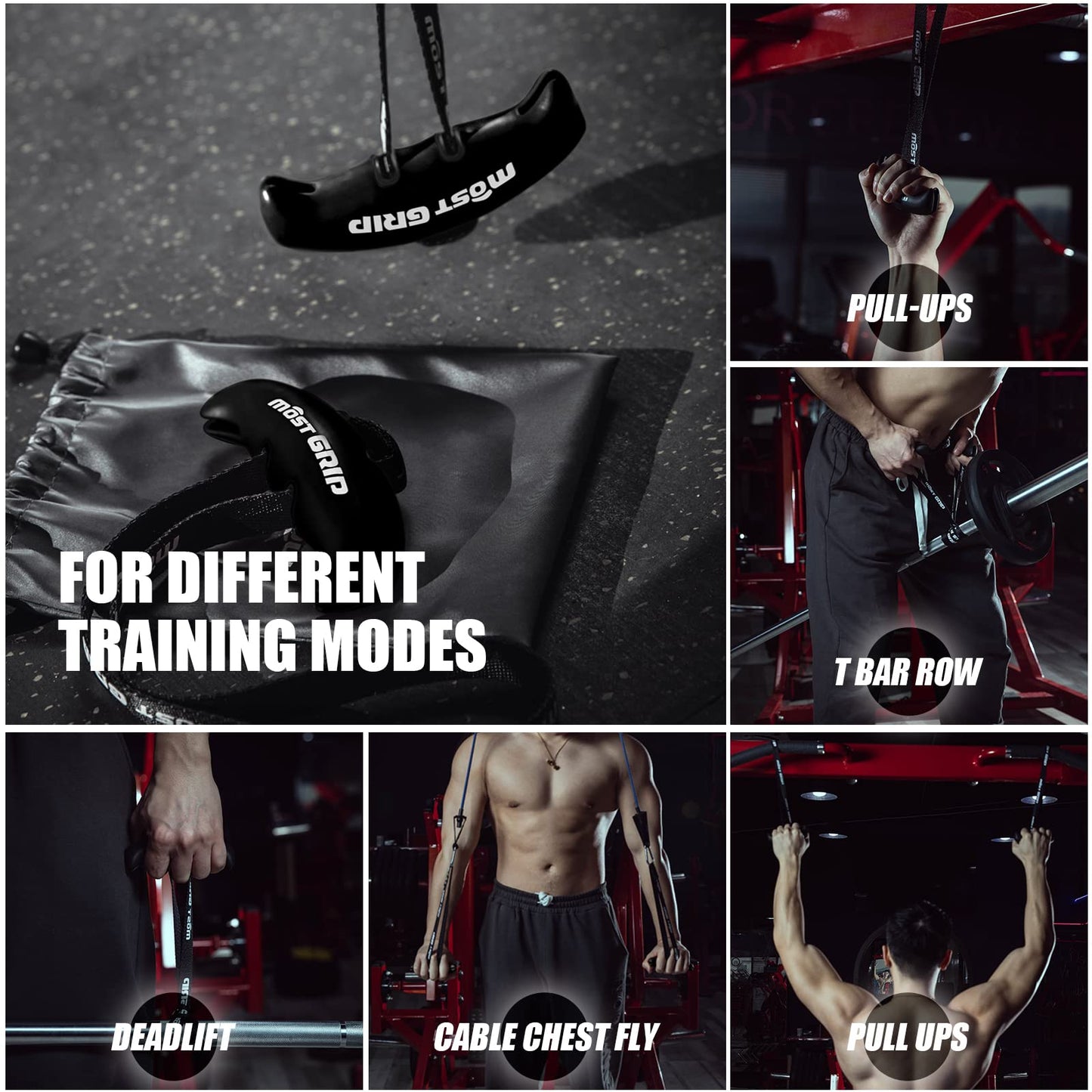 MOST GRIP Neutral Grip Pull Up Handles for Home Gym Workout, Ergonomic Pull Up Grips with Non-Slip for Pull Up Bar and T-bar Row