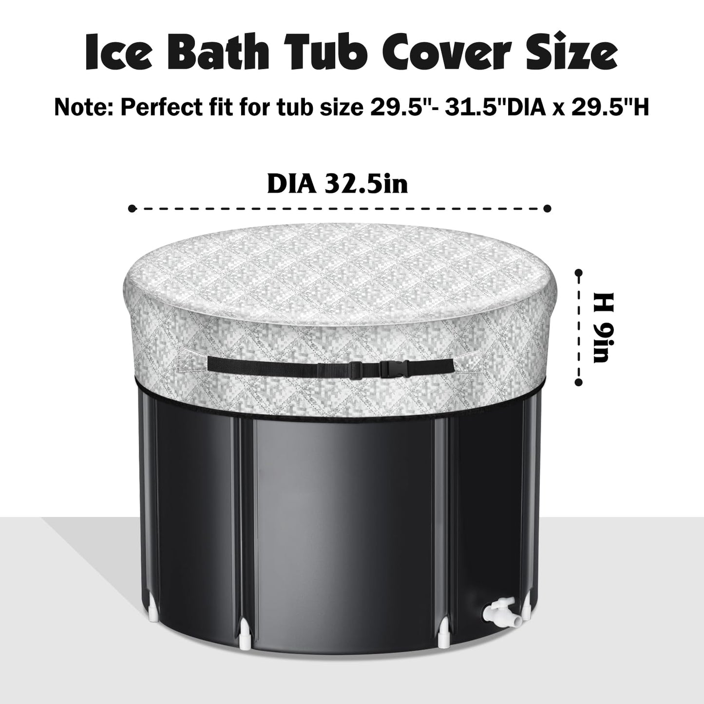 Ice Bath Tub Cover, 3 Layers Insulation and Silver UV Heat Reflective Cold Plunge Tub Cover, Zip Up All Weather Protection Ice Pod Cover, 32.5''D x 9''H