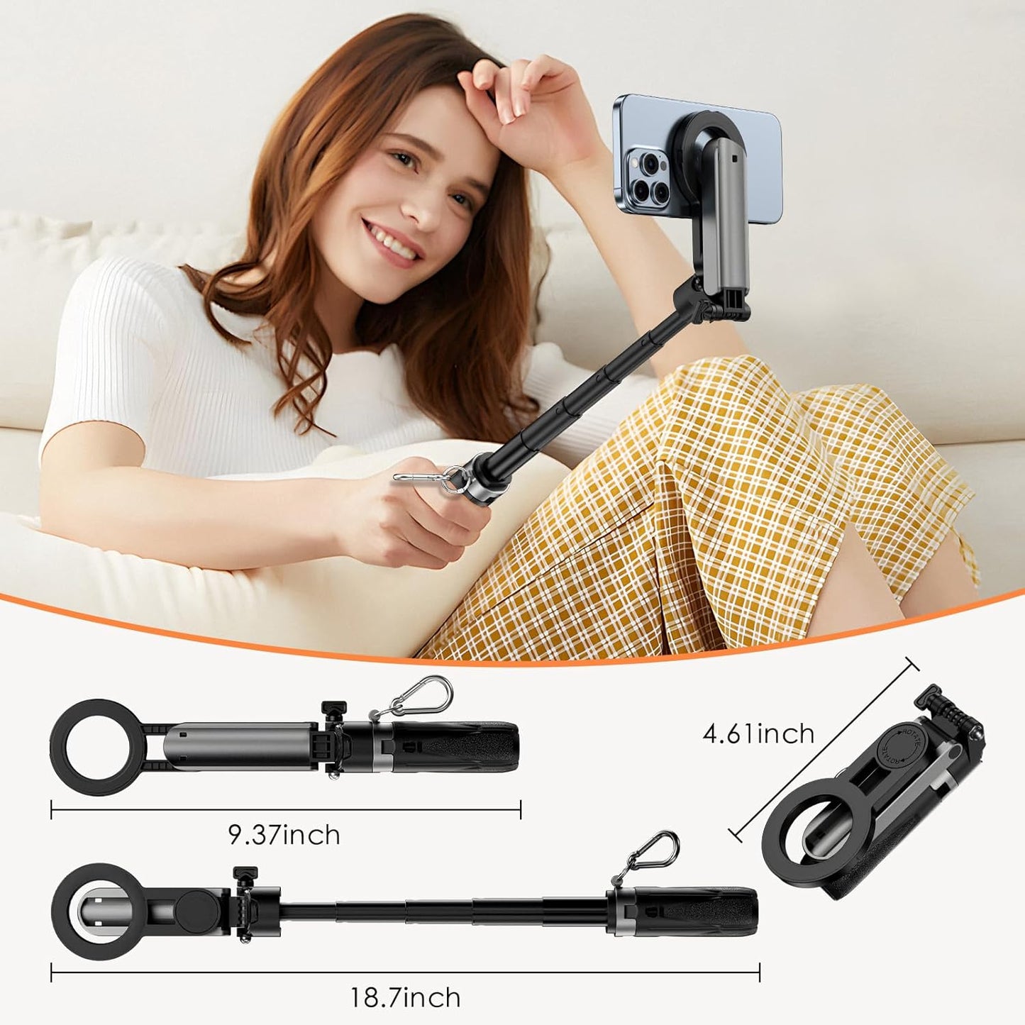 CloudValley 4-in-1 360 Magnetic Mini Selfie Stick Tripod, Pocket Size Phone Tripod with Rotation, Choice Rechargeable