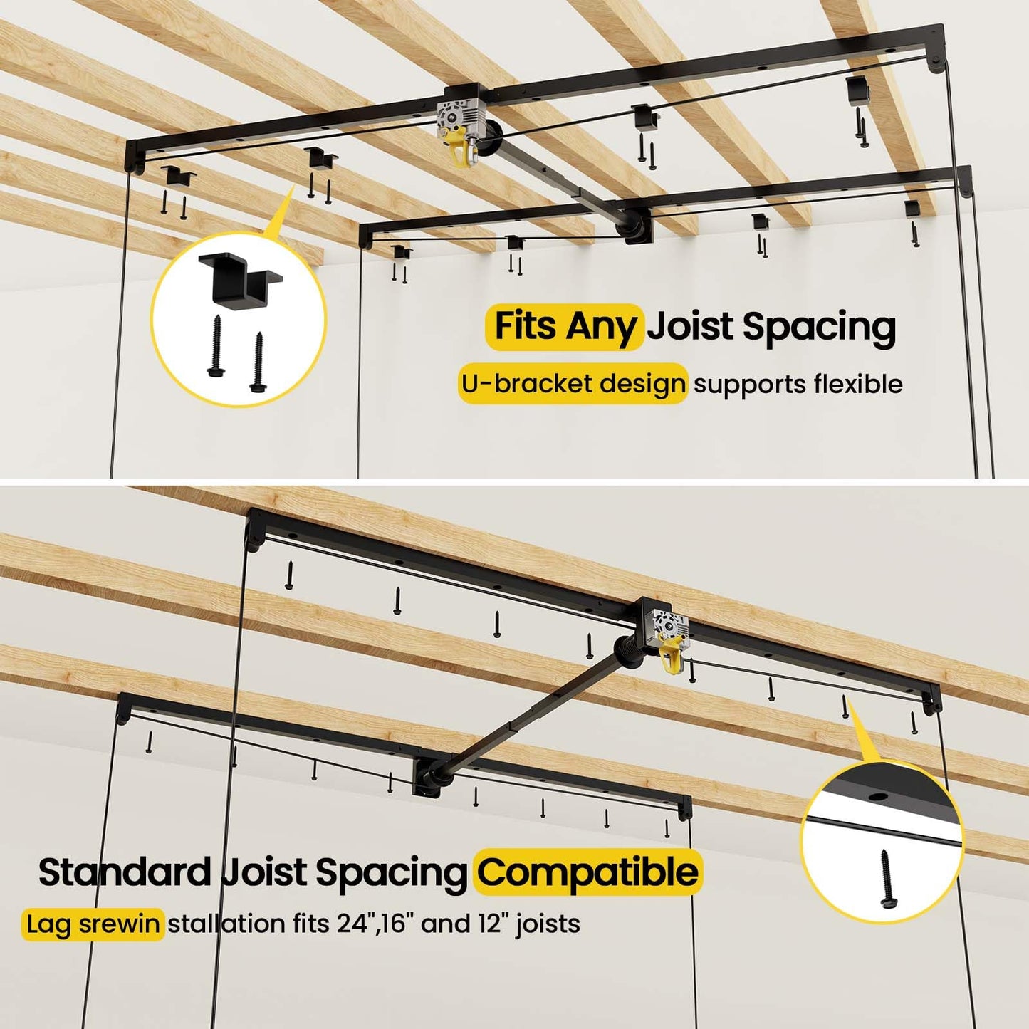 FERO Overhead Garage Storage Rack 4x8, 500 lb Heavy-Duty Capacity, Ceiling Mounted Storage Lift with Safety Lock, Drop Down Overhead Storage System, Garage Ceiling Hoist Organizer