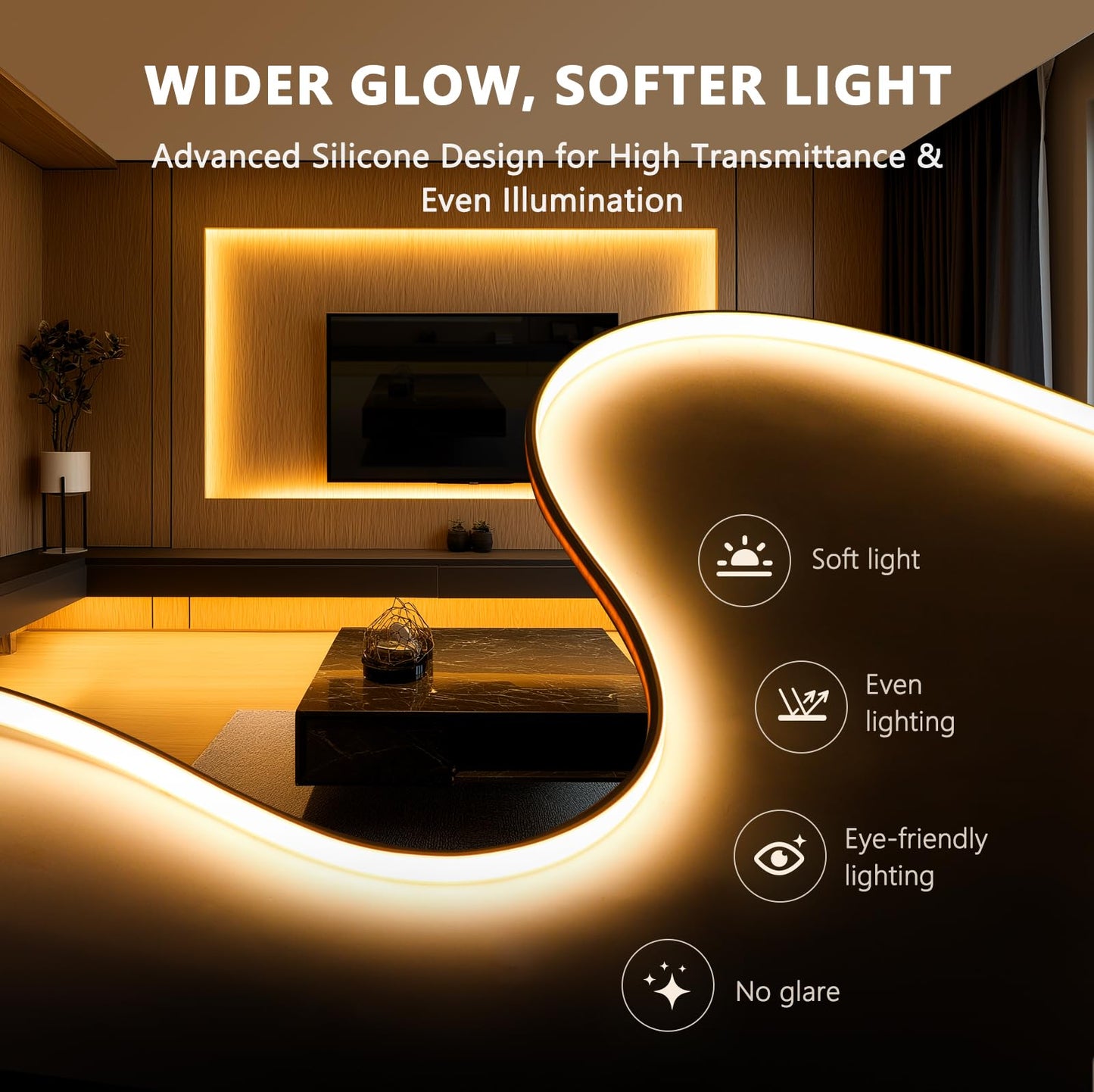 V4light 16.4ft Smart Silicone LED Strip for Recessed Lighting, 2700K-6500K CCT, CRI90+ Dot-Free, Works with Alexa, App&Remote, Cuttable & Dimmable, Clip Mount for Wood Slat Wall, Under Cabinet, Stairs