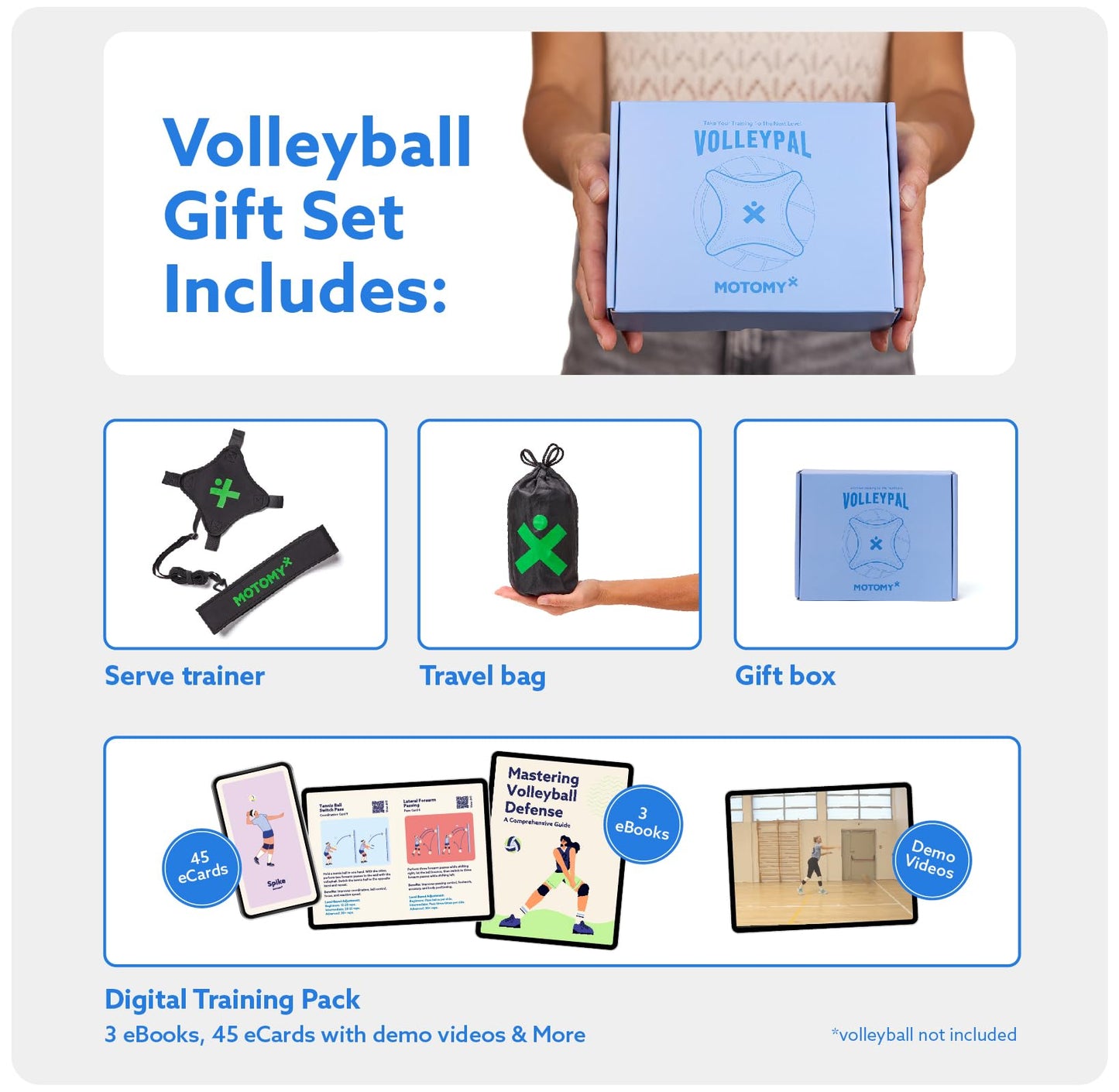 MOTOMY™ Volleyball Training Equipment Aid ‘VolleyPal’ – Solo Rebounder Trainer for Serve, Spike, Set & Pass; Indoor and Outdoor Volleyball Practice Equipment Gear, Volleyball Gifts for Teen Girls