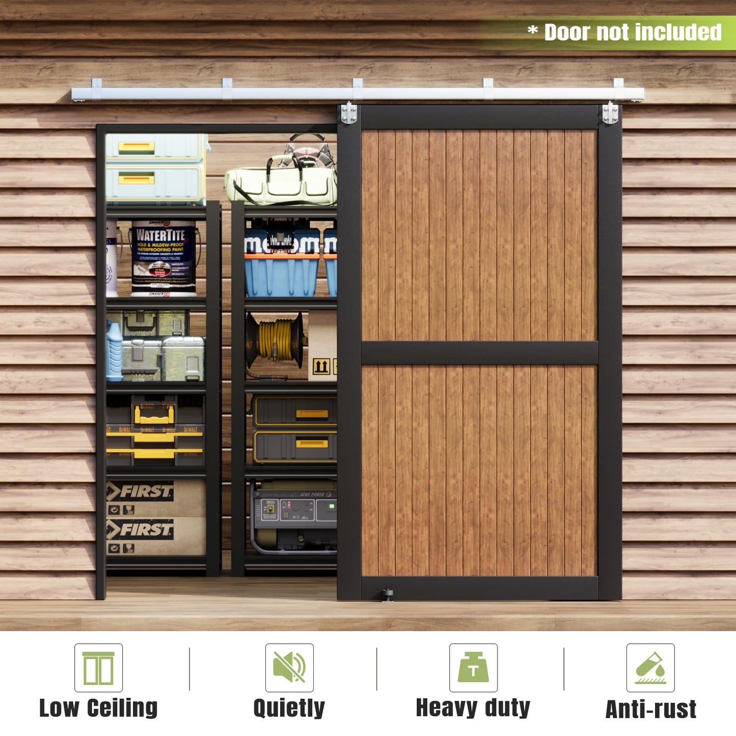 Easelife 8FT Exterior Sliding Barn Door Hardware Kit, Box Rail Track, 450lb Capacity, Sliver Weather-Resistant Steel, Wall Mount System for Outdoor Use, Fit Single 48in Door