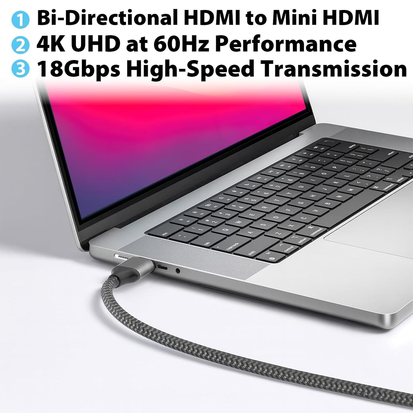 2.0 4K 60Hz 18Gbps 10 Cyberguys! Mini HDMI to HDMI Cable, Ultra HD, High-Speed Bi-Directional Braided Cord