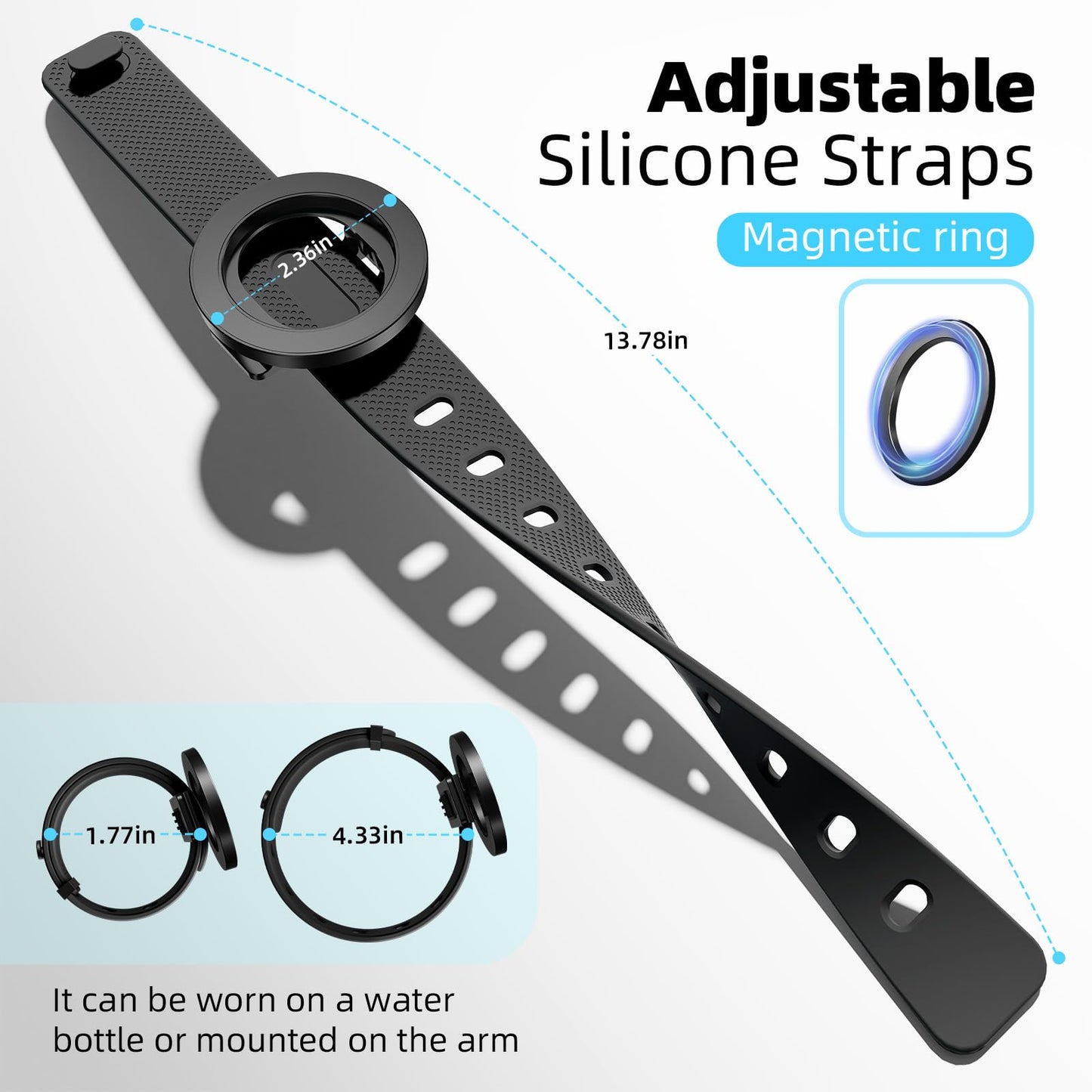 Blissfuhue Water Bottle Magnetic Phone Holder-Upgraded Extra Long Strap,Super Strong Magnet,Adjustable Angle & Strap,Fit Stanley Cup/Owala/YETI,Ideal for Gym/Outdoor/Yoga As Water Bottle Phone Holder
