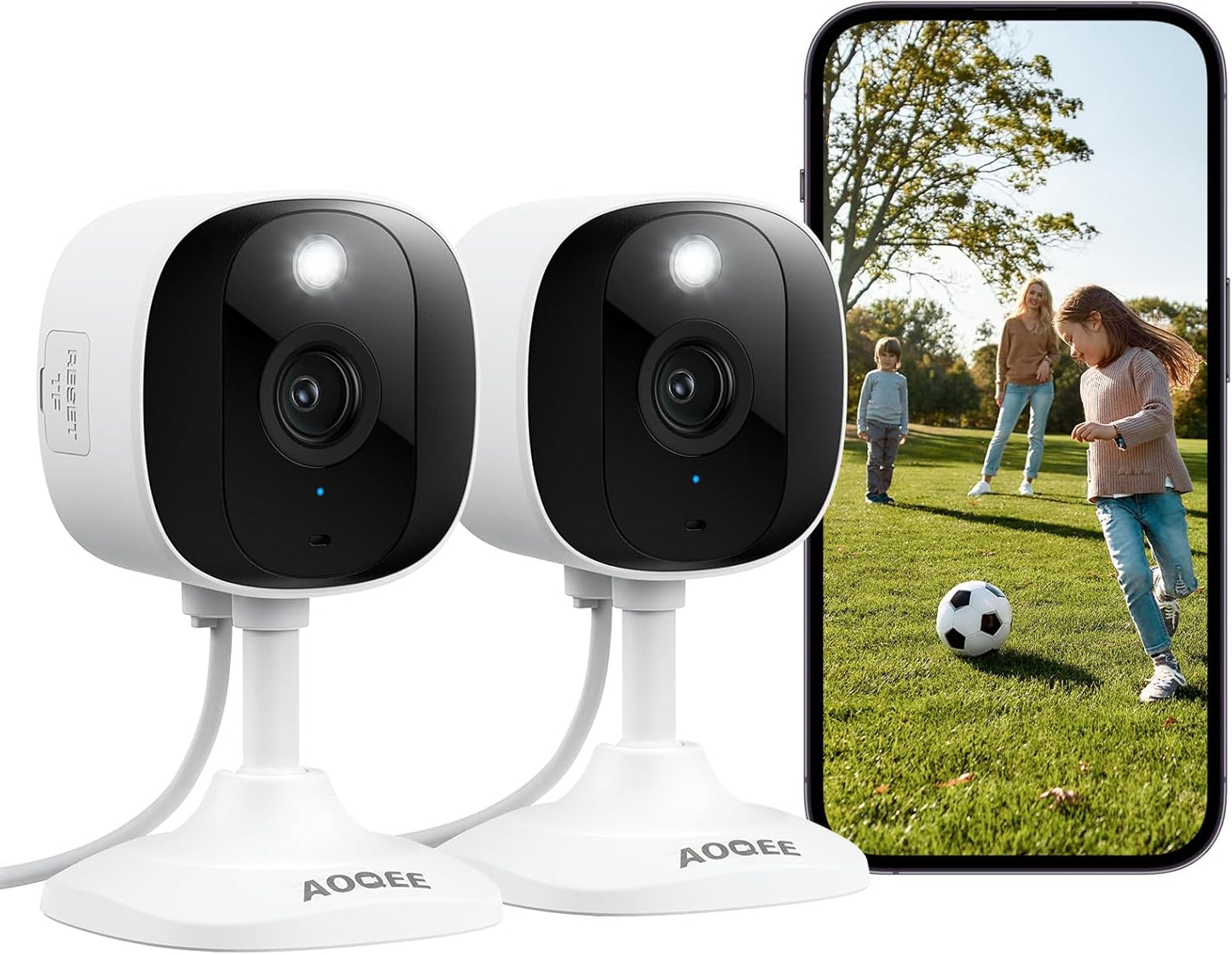 AOQEE 2K 24/7 (C1-White-2pack-2.4G) Cameras for Home Security-Outdoor/Indoor Camera for Dog/Cat/Pet/Nanny/Baby/Elderly