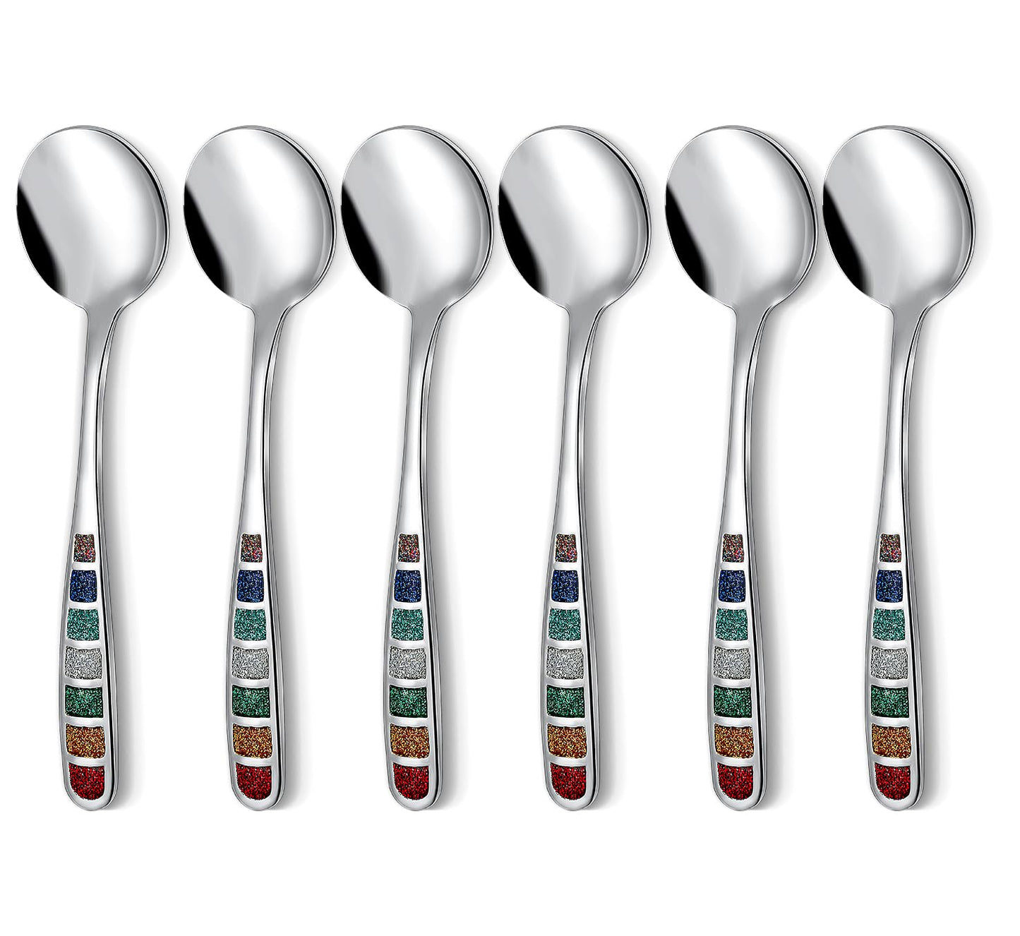YIHOR Premium 7.24" European Soup Spoons, Stainless Steel creative colorful enamel spoon drinking spoon, Dishwasher Safe Disinfection cabinet Set of 6