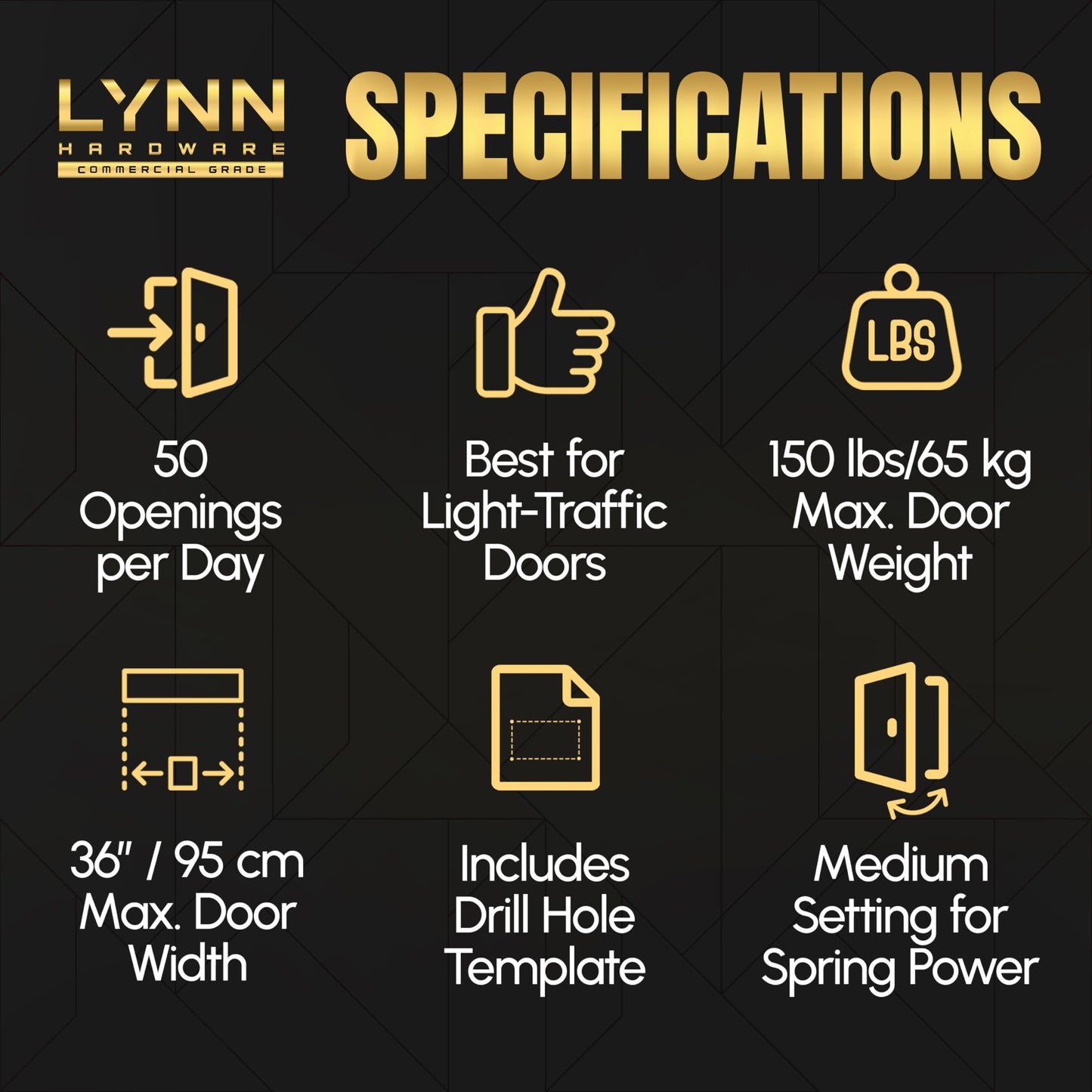 LYNN HARDWARE Light Duty Automatic Door Closer (Dark Bronze) - Highly Durable Cast Aluminum, Commercial or Home Use, Adjustable Speed Controls, 3 Mounting Options, 3 Hour Fire Rated (DC5003 Model)