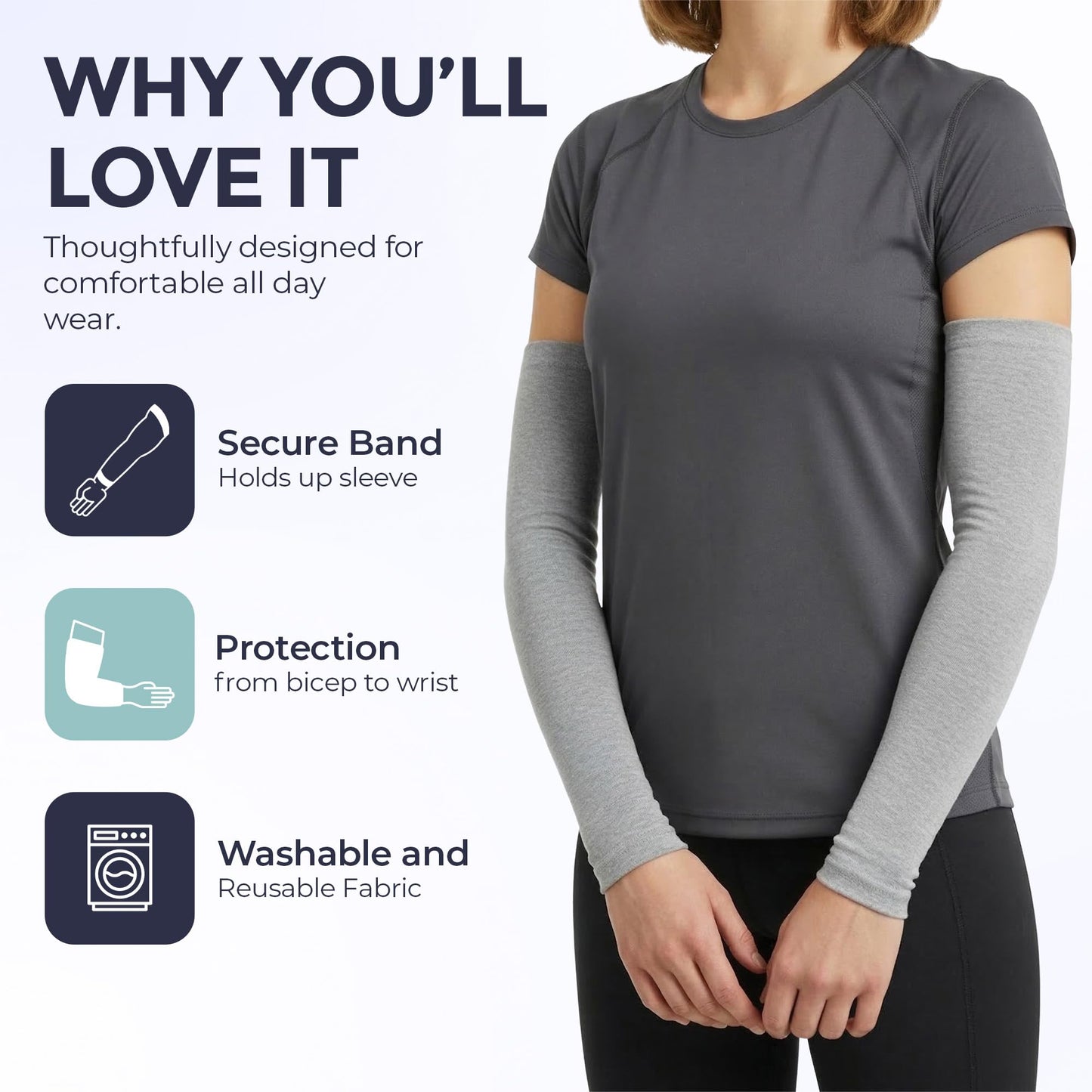 SoothingThreads 100% Organic Cotton Protective Arm Sleeves for Adults – Anti-Scratch All-Day Wear Elbow Sleeves with Secure Fit, Reusable & Washable – 1 Pair, S/M/L (Gray, Small)
