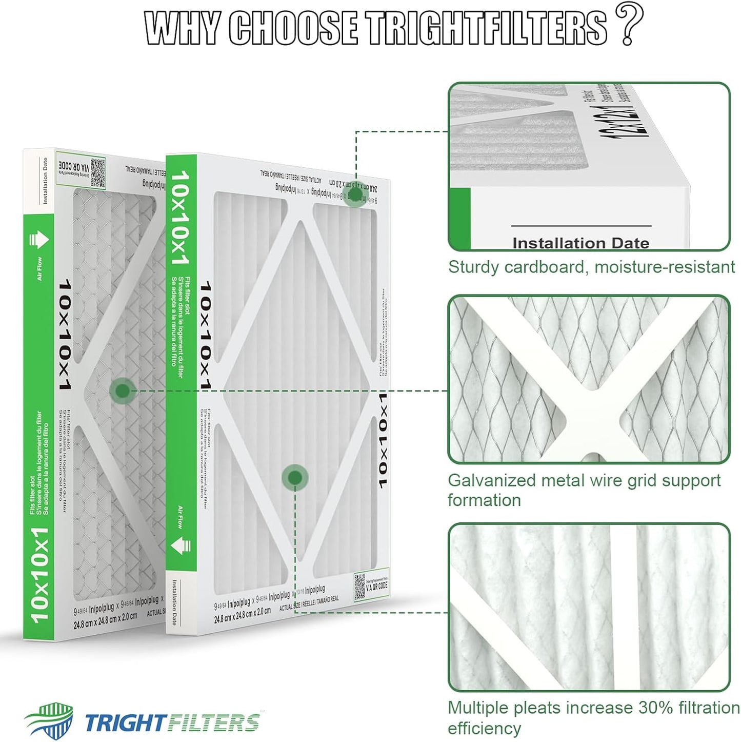 TRIGHTFILTERS Air Filter 10x10x1 - 6 Pack MERV 8 Pleated HVAC & AC Replacement Filters