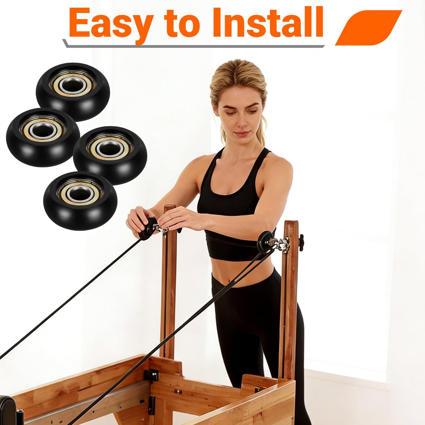 4 Pack Replacement Roller Wheels Compatible with Pilates Reformer, High-Precision Sealed Bearing Wheels for Smooth & Quiet Glide, Black Pilates Reformer Parts, 32mm Diameter 8mm Shaft