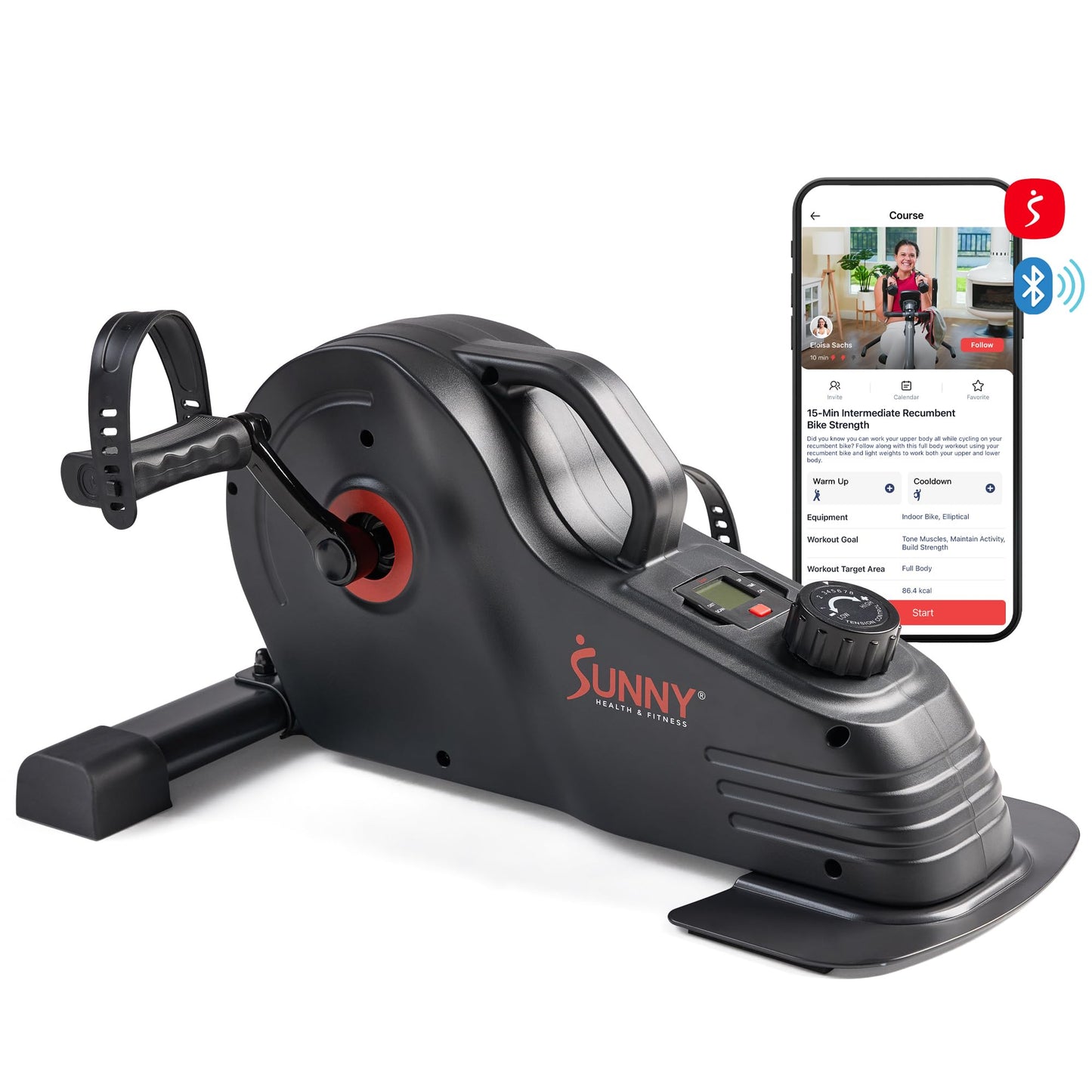 Sunny Health & Fitness Dual-Function Under-Desk Mini Bike, Portable Cardio Peddler in Home & Office, Indoor Arm / Leg Cycle Machine, Pedal Exerciser for Seniors, Free SunnyFit App Bluetooth Connection