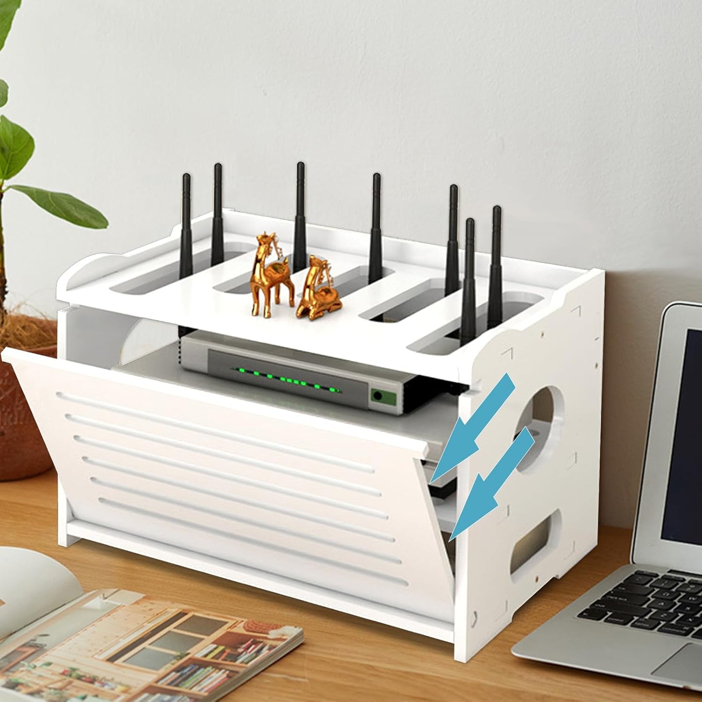 Wensdr Upgrade Router Shelf Storage, Networking Router Stand, Freestand & Wall Mounted Router Storage Box, Modem Cable