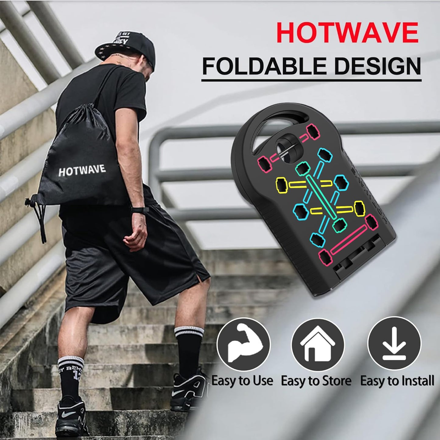 HOTWAVE Push Up Board Fitness,Foldable 20 in 1 Push Up Bar at Home Gym,Pushups Handles for Floor,Portable Workout Equipment