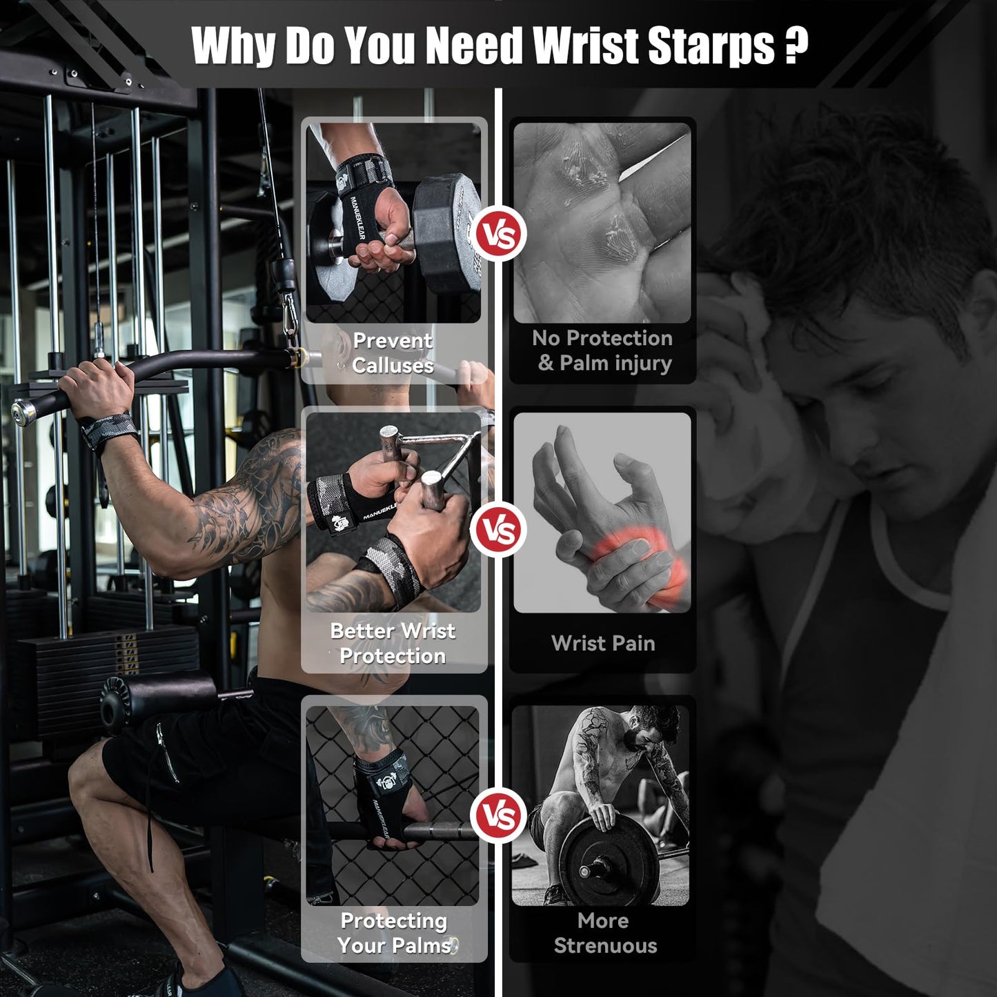MANUEKLEAR Gym Straps Weight Lifting, Double Leather Lifting Straps for Men Deadlift with Cushion Wrist Loop, Gym Liftings Wrist Wraps for Weightlifting