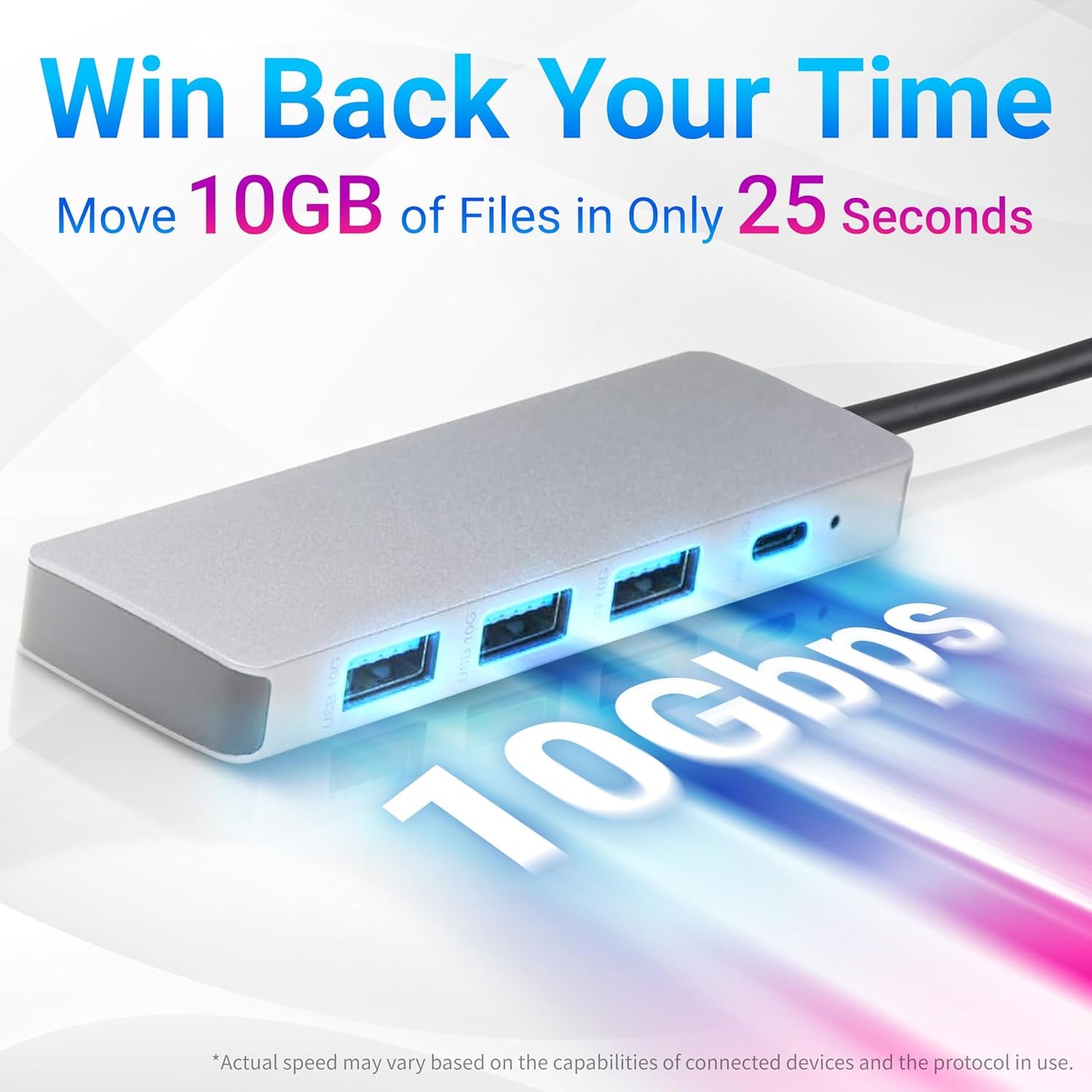 Amazon Basics 3.2/3.1 2 10Gbps, 1xUSB-C/3xUSB-A, USB Gen Multiport USB C Hub Dock, USB-C to Works with Windows/Mac