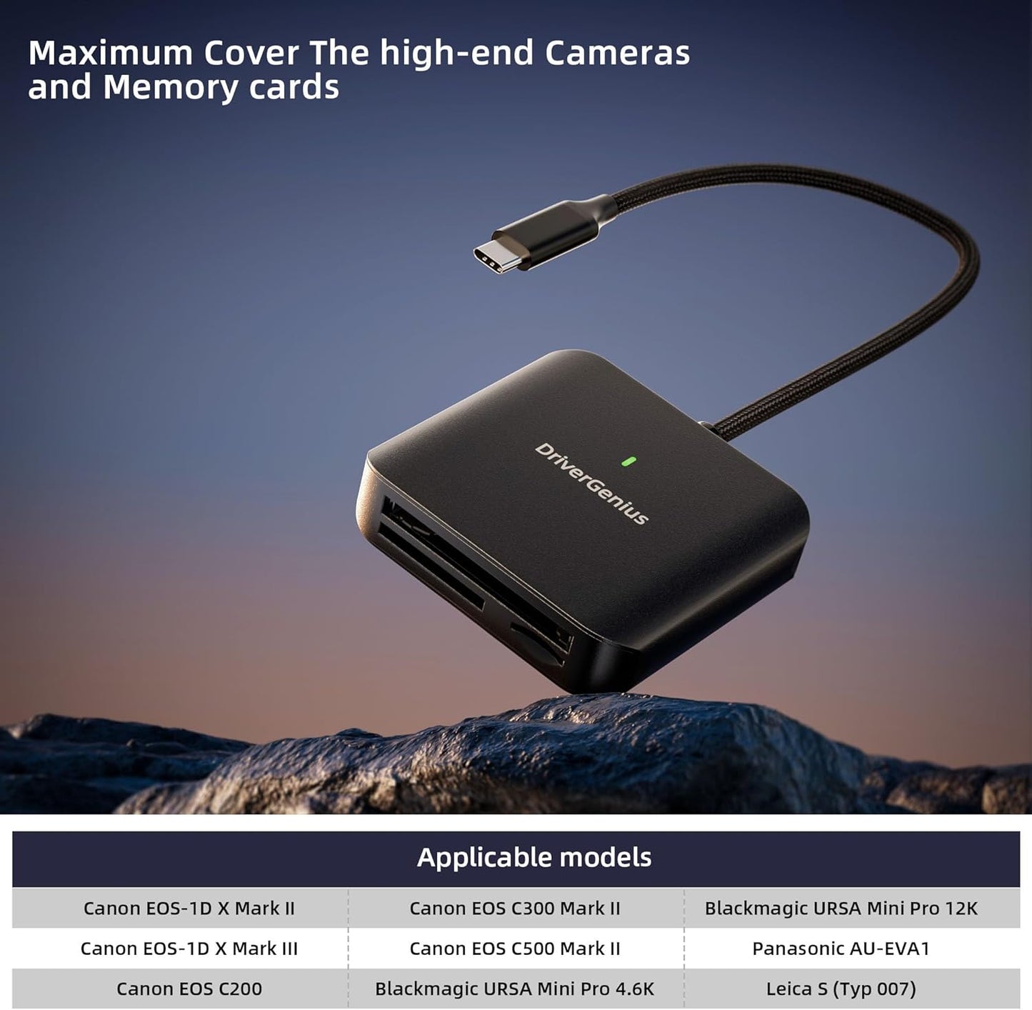 DriverGenius 3-in-1 3.2 Gen1 CFast2.0 microSD4.0 30cm (HB081, USB-C Card Reader with UHS-II SD, Slots - Nylon Braided