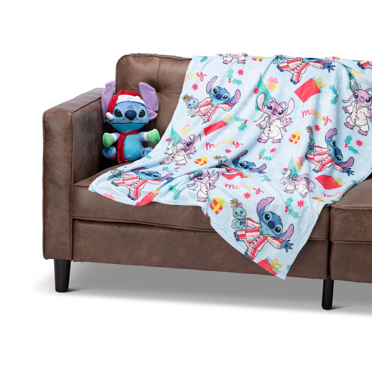 Northwest Character Hugger Pillow & Silk Touch Throw Blanket Set, 40" x 50", Lilo & Stitch Holiday Jammies