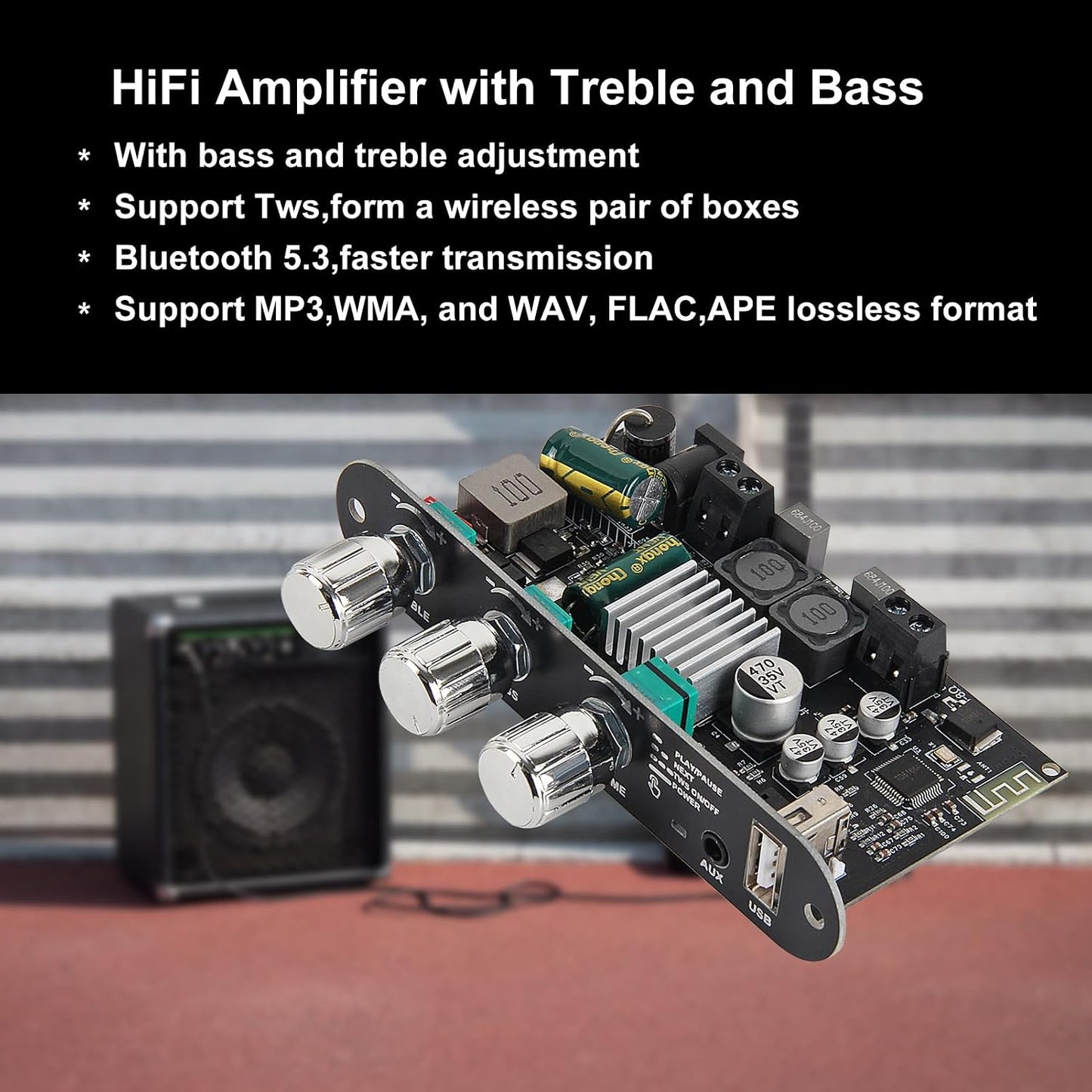 AITRIP 2Pcs ZK-1001U 100W 9-24V Mono Amplifier Board with TWS,Mini Audio Amps with Boost with Power Output, Treble