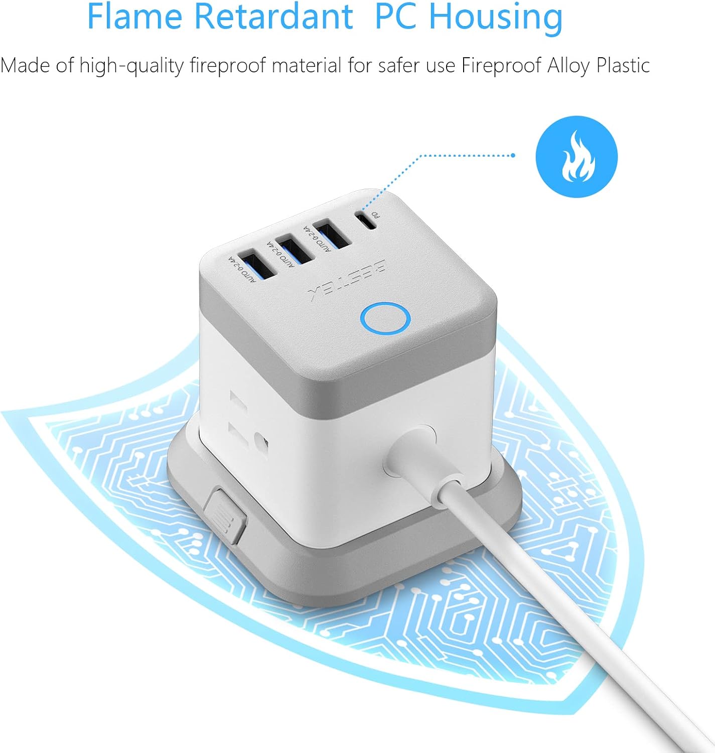 BESTEK 20W 3 3 5ft European Travel Plug Adapter, Power Strip with USB C PD and USB Ports, Side Wide Outlet Extender, EU