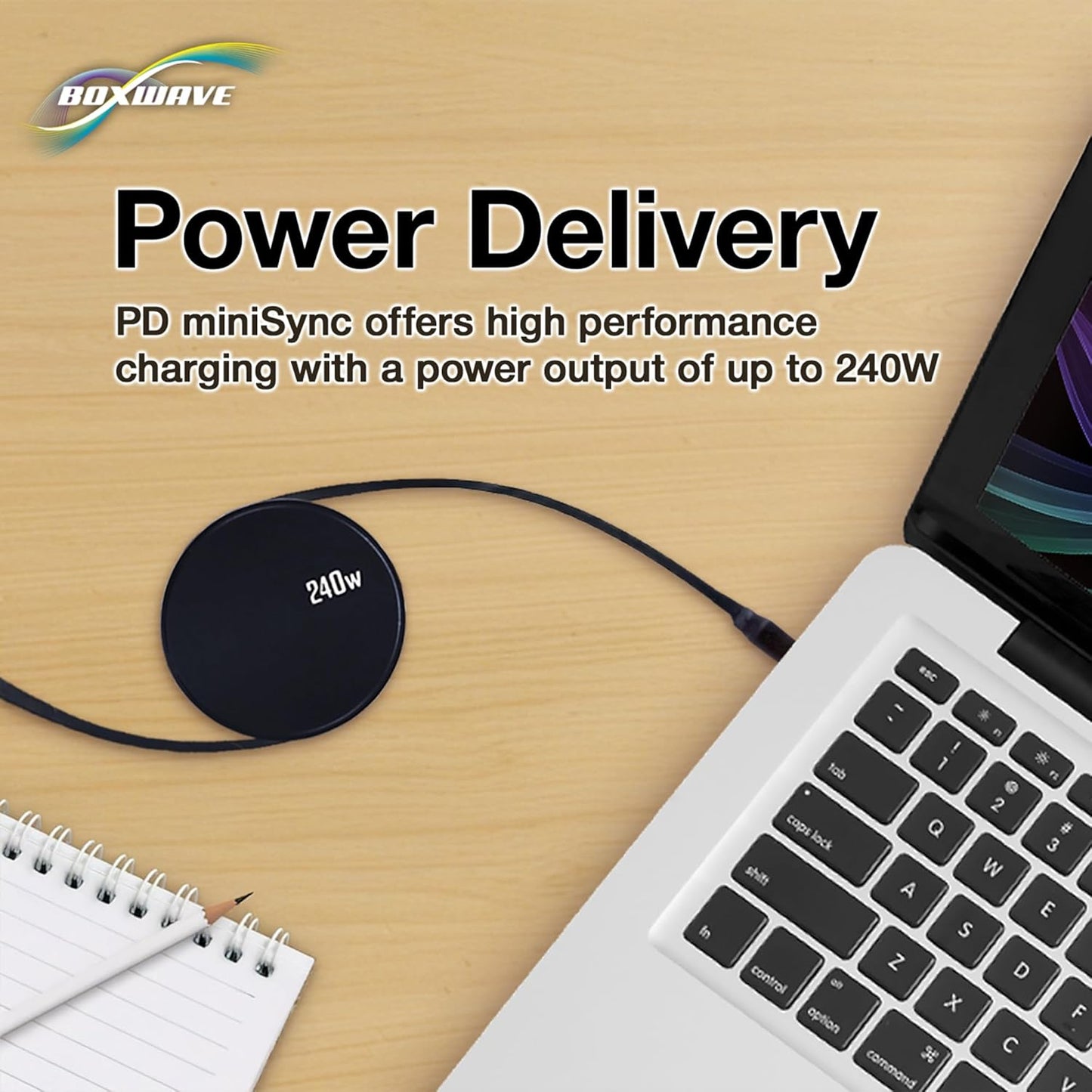 BoxWave MP3 (240W), 240W Cable Compatible with Majority Player with Bluetooth - PD miniSync Retractable PD Portable USB