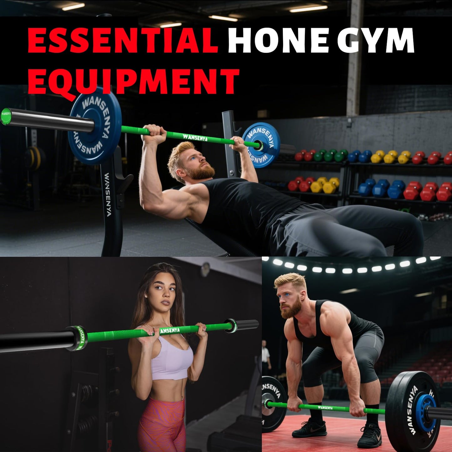 WANSENYA 7FT Olympic Barbell 45lb,28MM 2 Inch Olympic Bar for 700lbs Capacity with No. 45 Steel,Olympic Weight Bars for Lifting,CrossFit,Bench Press,Deadlift,Squats,Strength Training bars,Dark Green