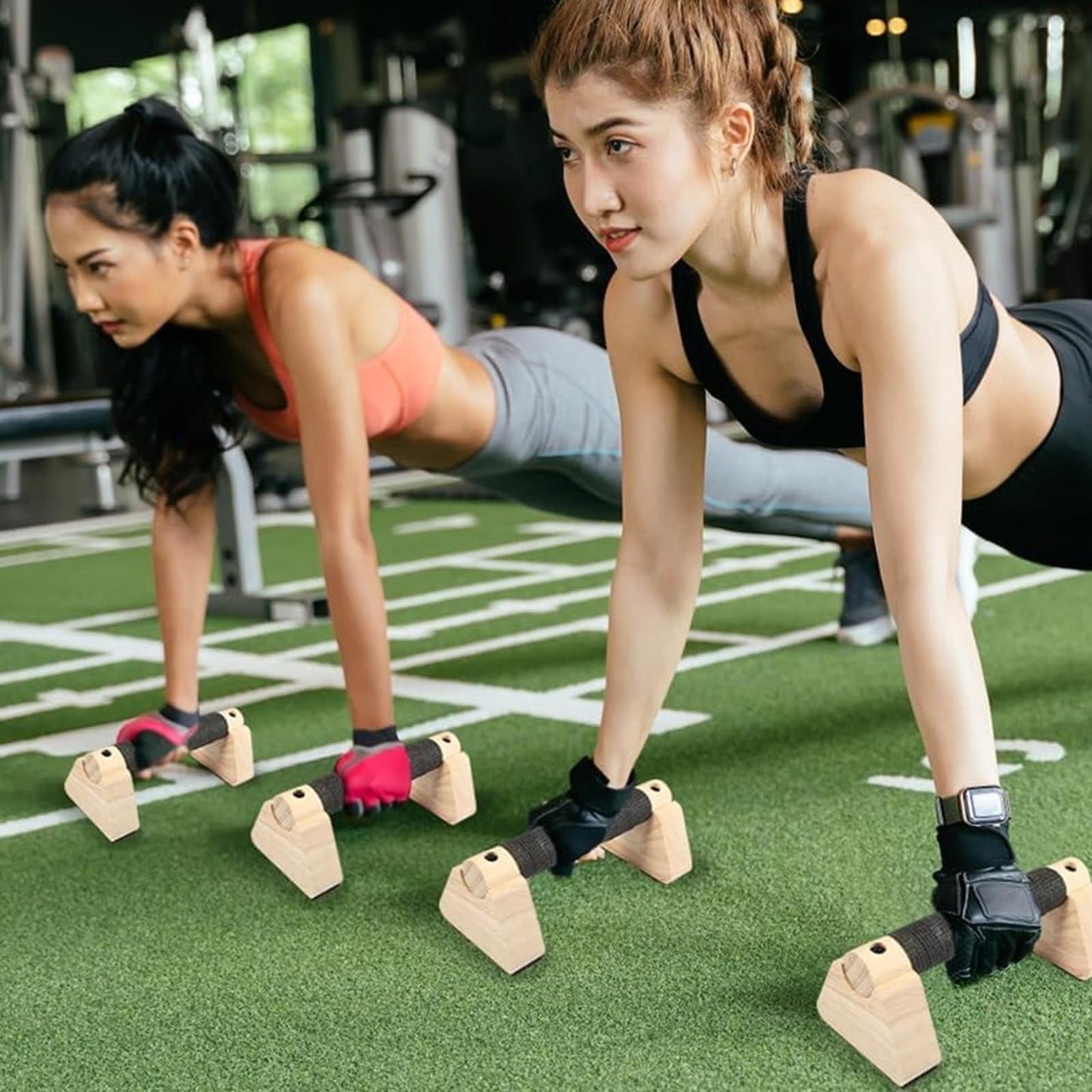 2 PCS Wooden Parallettes Bars, Wood Push Up Bars Calisthenics Equipment with Non-Slip Base, Pushup Handles Fitness Blocks for Men and Women Strength Training-10 Inch