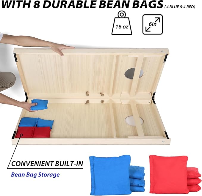 Cornhole Set 4'x2' Cornhole Board Sets with Bags Regulation Size, Corn Hole Games for Adults Outdoor Bean Bag Toss Game, Solid Wood