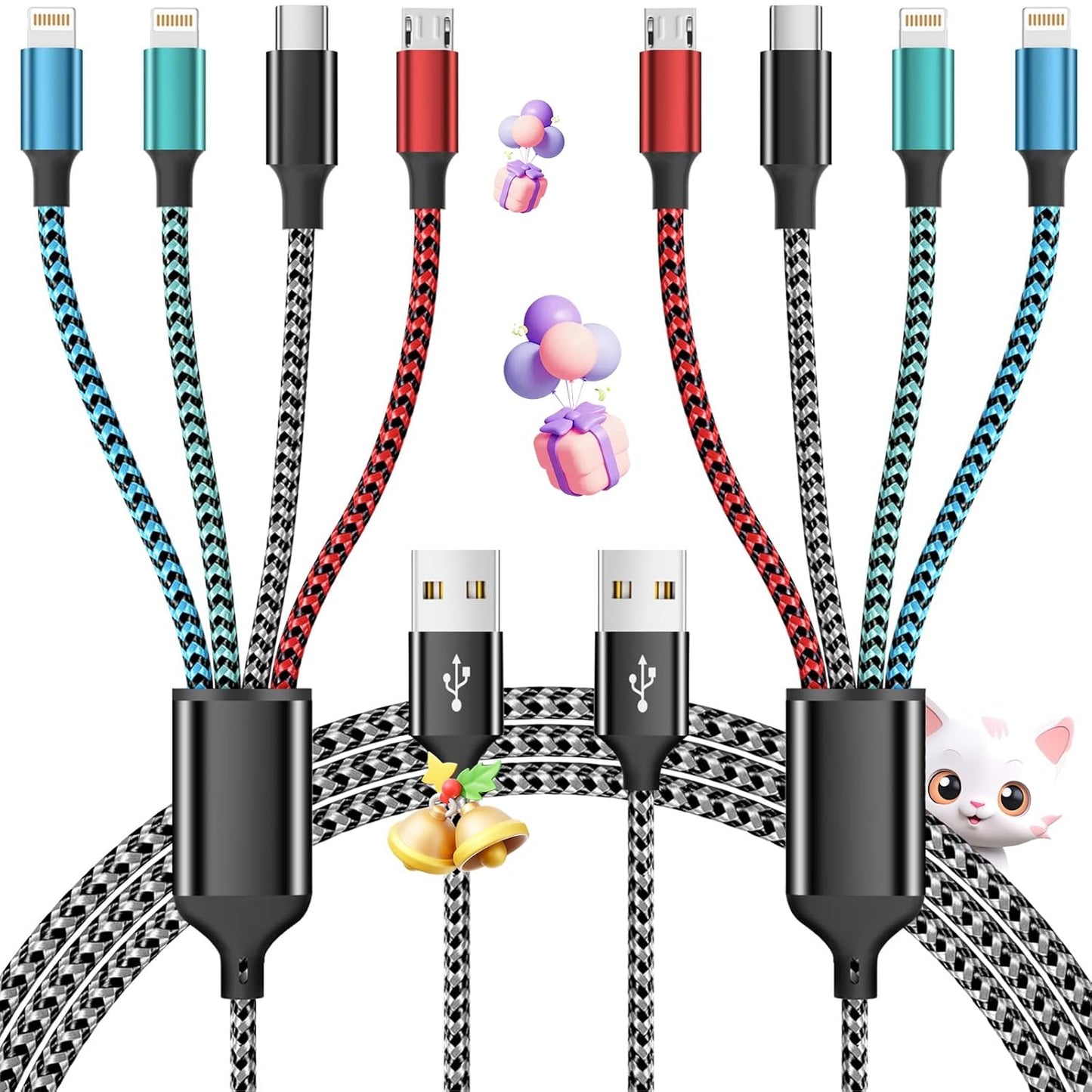 Cable,4 1 2 Cellphone/Tablets/More(2Pack 5FT) Multi Charging in Charging Cables for Multiple Devices Nylon Braided