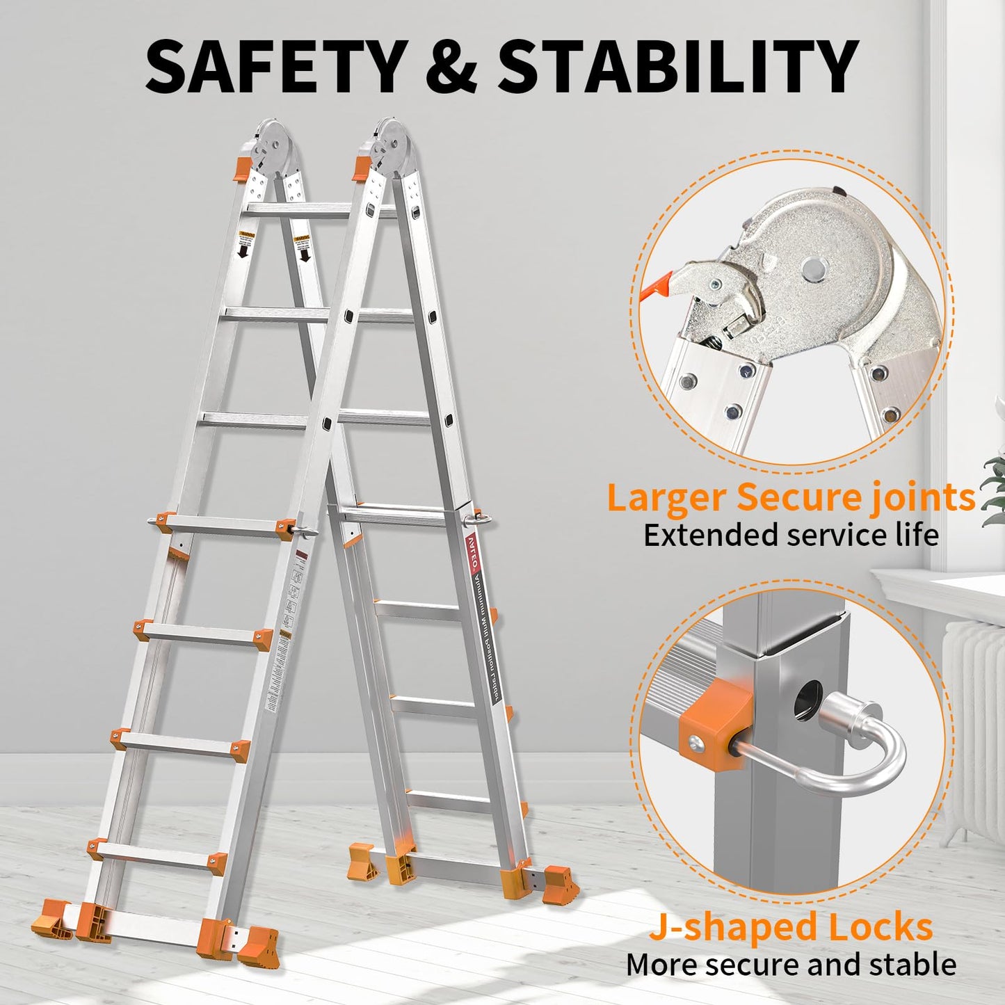 Valeo Ladder 17 FT, A Frame 5 Step Ladder Extension,Multi Position & Storage Folding Ladder, 330 lbs Security Load Telescoping Ladders for Stairs Home Indoor Outdoor Roof