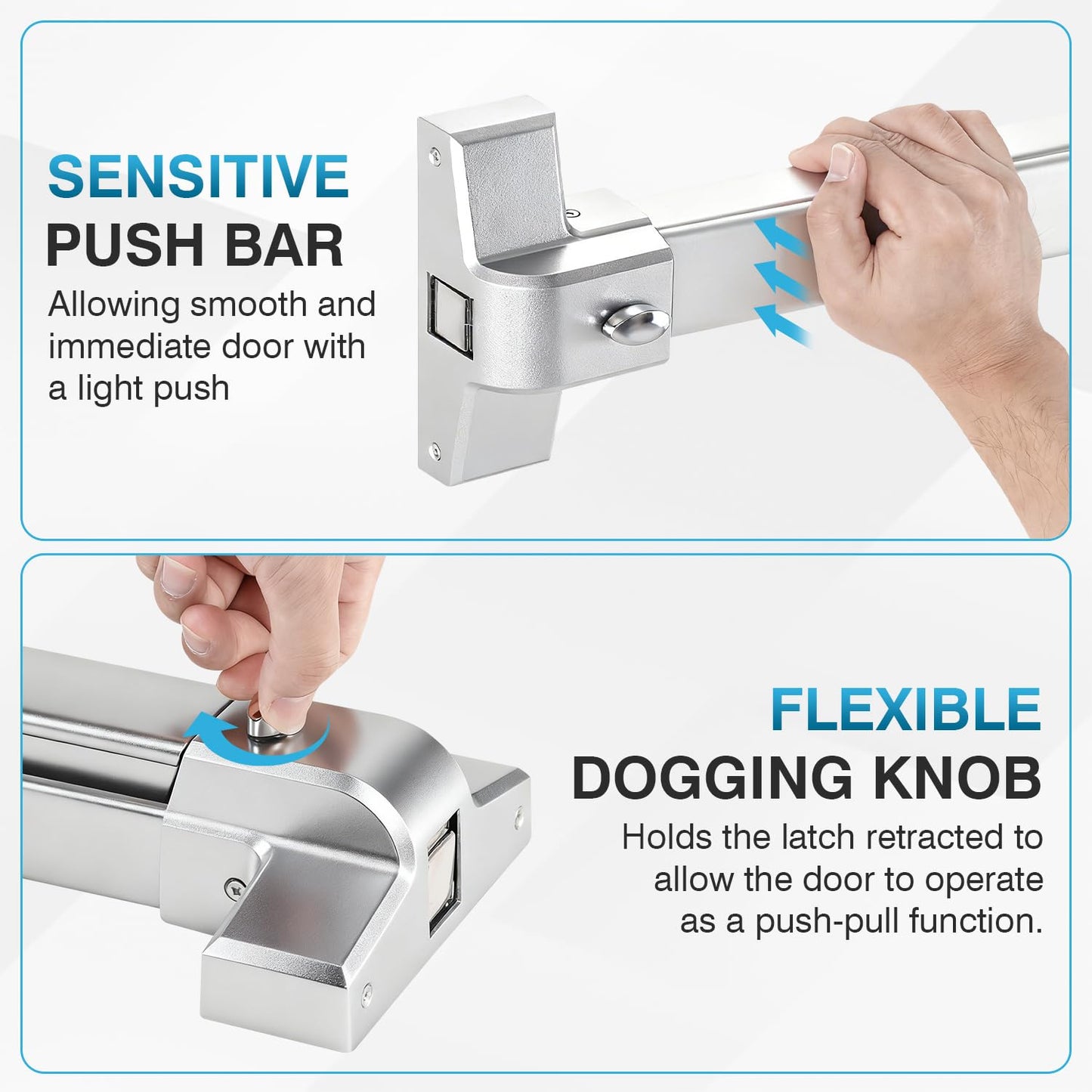 IRONWALLS 32 Inch Panic Bars for Exit Doors, Commercial Emergency Exit Push Bar Panic Exit Device with Exterior Lever Trim for 32" to 48" Wood Metal Door, Heavy Duty Steel Panic Door Hardware, Silver