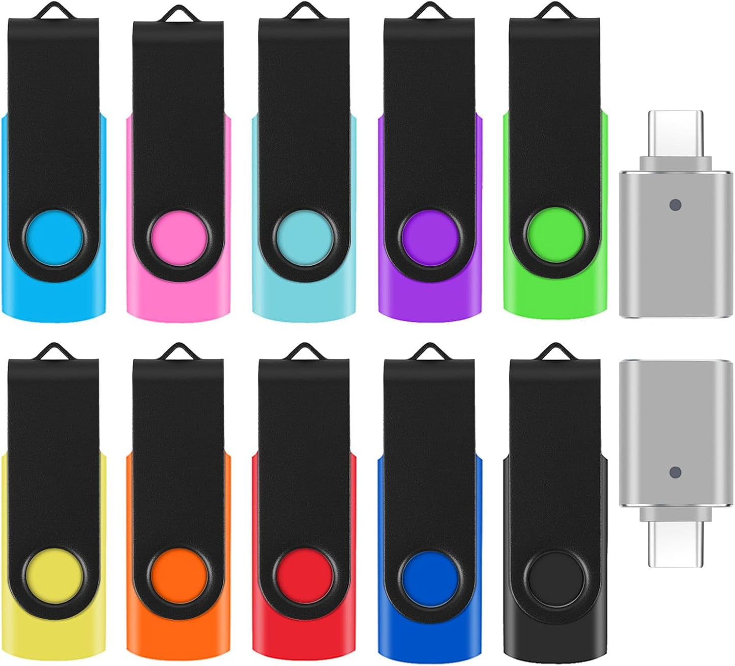 WesData 10 Pack 4GB 2 (10 Flash Drives with USB C Adapters, Thumb Drive, Memory Stick Compatible with PC, Laptops, Mac