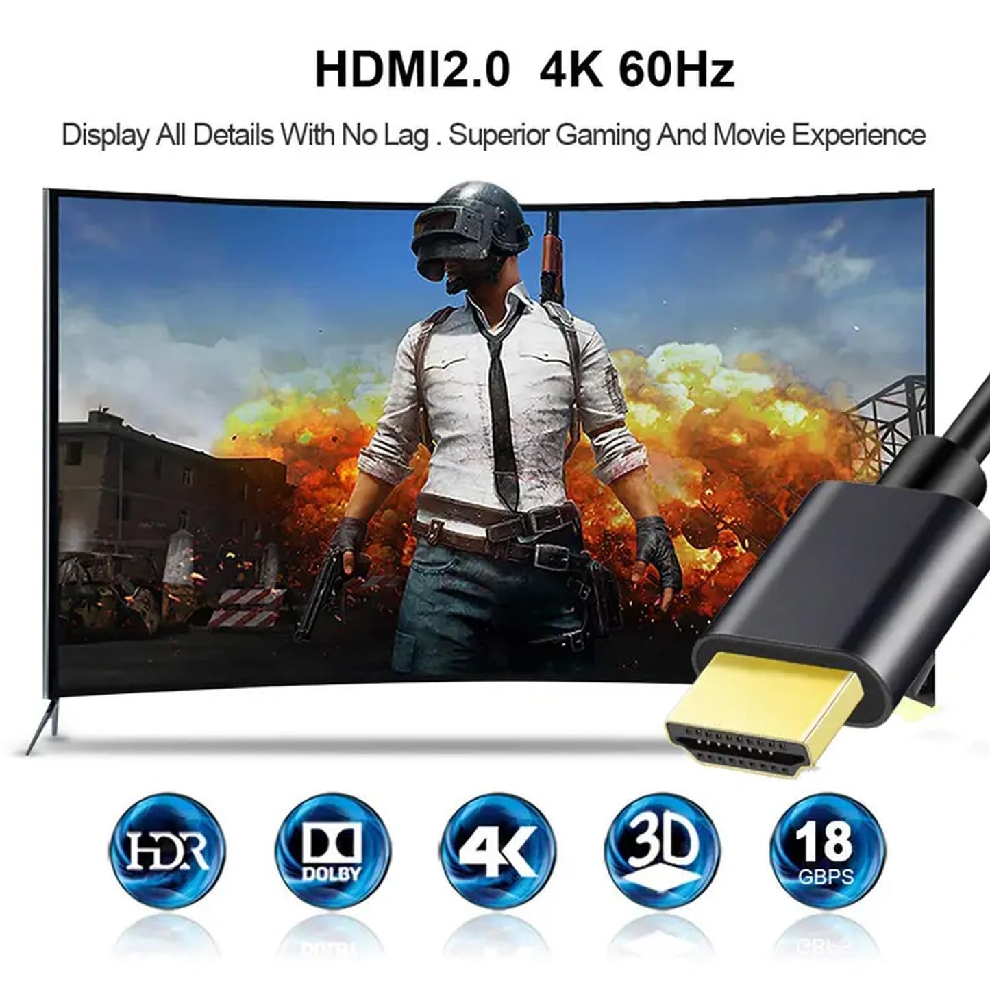Generic 4K 2.0 3.3ft (1m), 18Gbps, 60Hz, 2160p, High-Speed HDMI Cable UHD Deep Color, Male-to-Male, Ethernet & ARC