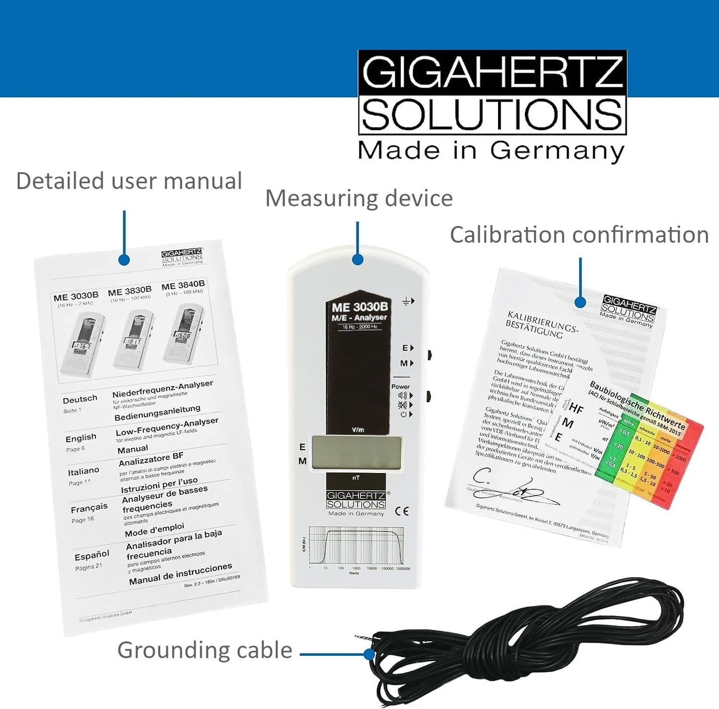GIGAHERTZ SOLUTIONS ME3030B Low Frequency Gauss Meter EMF Detector (16Hz - 2KHz)