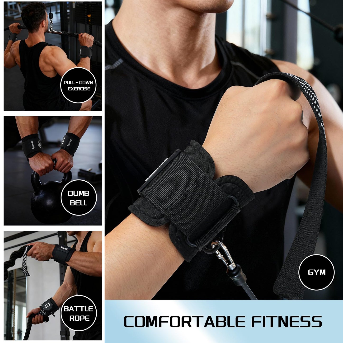 GOUNOD Lifting Wrist Straps with D Ring for Weightlifting & Gym – Heavy Duty Padded Wrist Support for Men & Women – Non-Slip Hand Grip Straps for Deadlifts, Pull Ups, Cable Machines & Bodybuilding