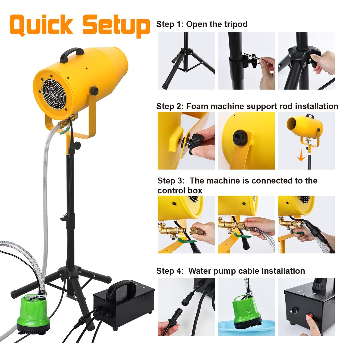 UPGREY Foam Machine for Party, 3–5 m Spray Foam Cannon, AC110V 60Hz Waterproof Foam Party Machine with Adjustable Tripod Stand, Control Box and Pump for Backyard, Pool, Birthday Events