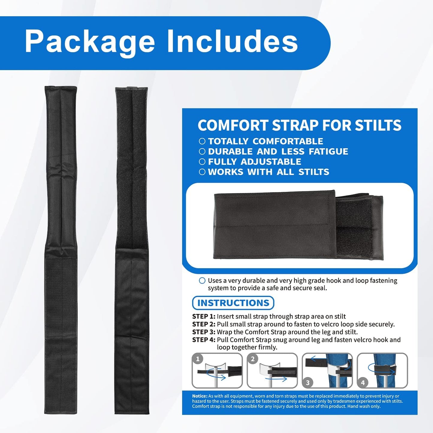 Drywall Stilts Special Straps to Relieve Pressure, Stilt Leg Tightening Bandage，Suitable for Various Brands of Stilts（2pack）