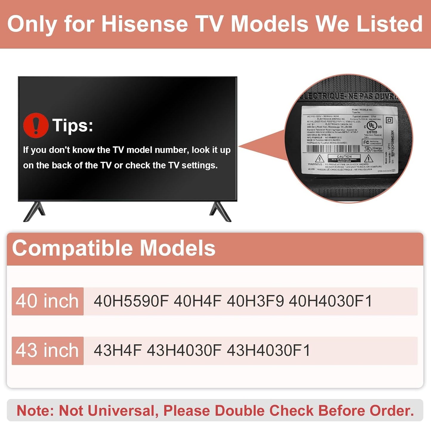 Maozhren 40" 43" 40H5590F 40H4F 40H3F9 40H4030F1 43H4F 43H4030F 43H4030F1 Set, TV Stand for Hisense TV Legs, Only