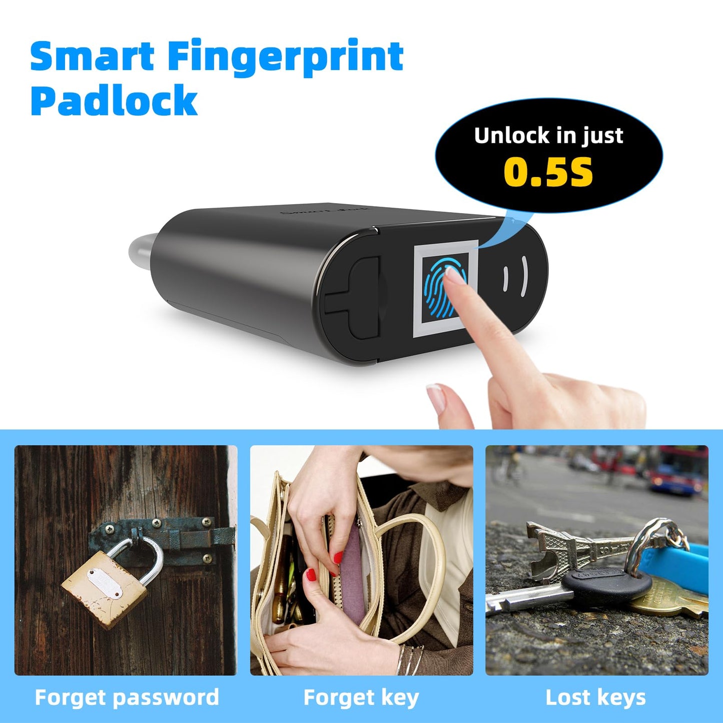 KENRONE Biometric Fingerprint Padlock, IP66 Waterproof Smart Gym Locker Lock for Athletes, Students, Swimmers, School Lockers, Swimming Pools & Sports Grounds