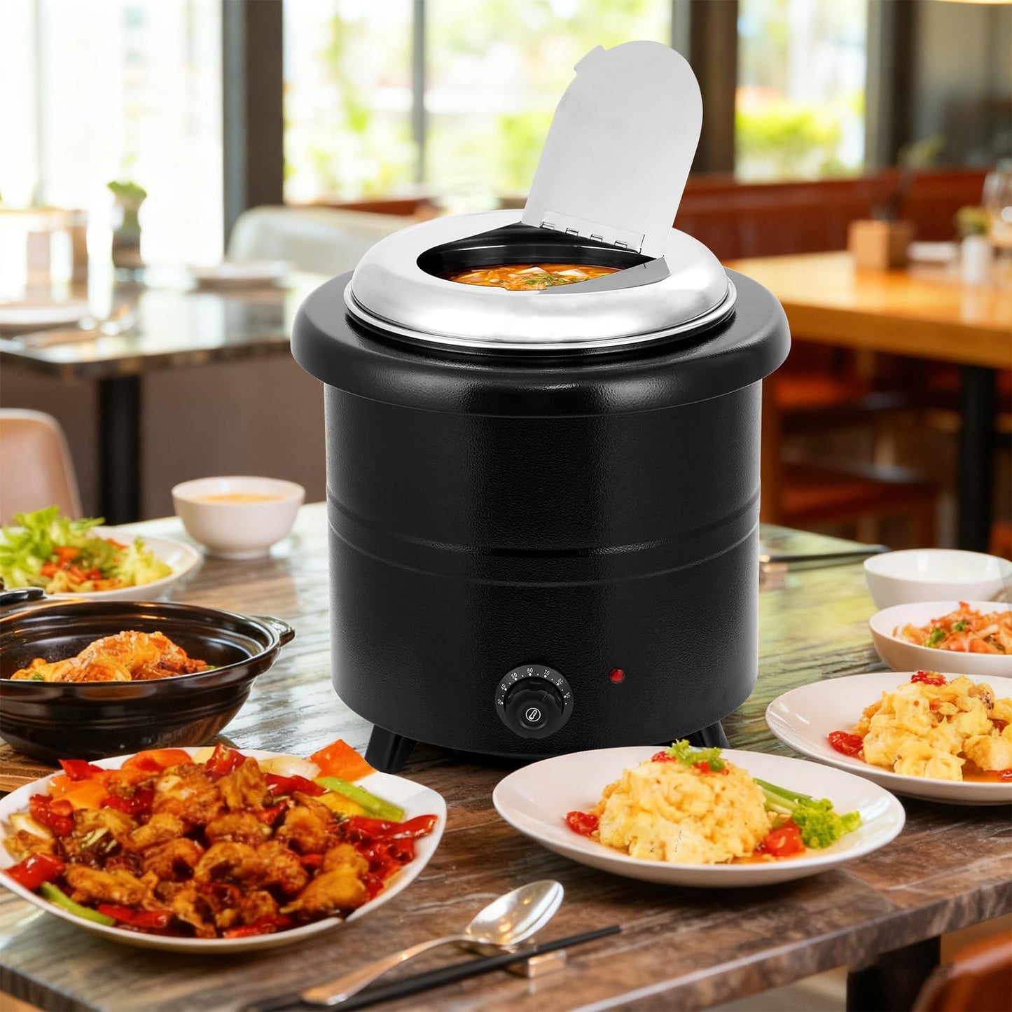 13.7 Qt Commercial Soup Kettle, Large Capacity Soup Warmer with Stainless Steel Removable Insert Pot, Swing Lid & Anti-Scald Handle, Food Warmer with Stable Base for Buffet Party Catering Restaurant