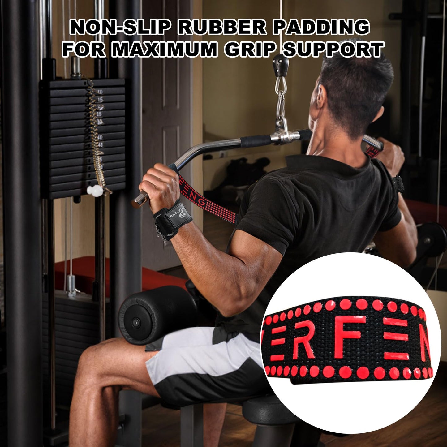 Weight Lifting Straps with D Rings for Gym Cable, Non-Slip Wrist Support, Weightlifting Straps for Bodybuilding, Powerlifting, Strength Training & Deadlifts (2Pcs)