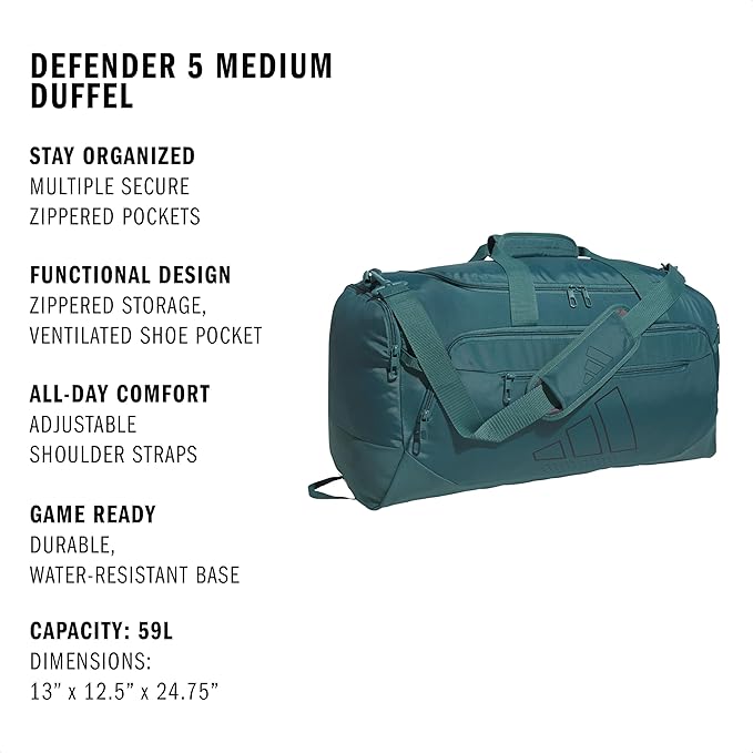 Adidas Defender 5 Medium Duffel Bag – Teal, 59L Capacity