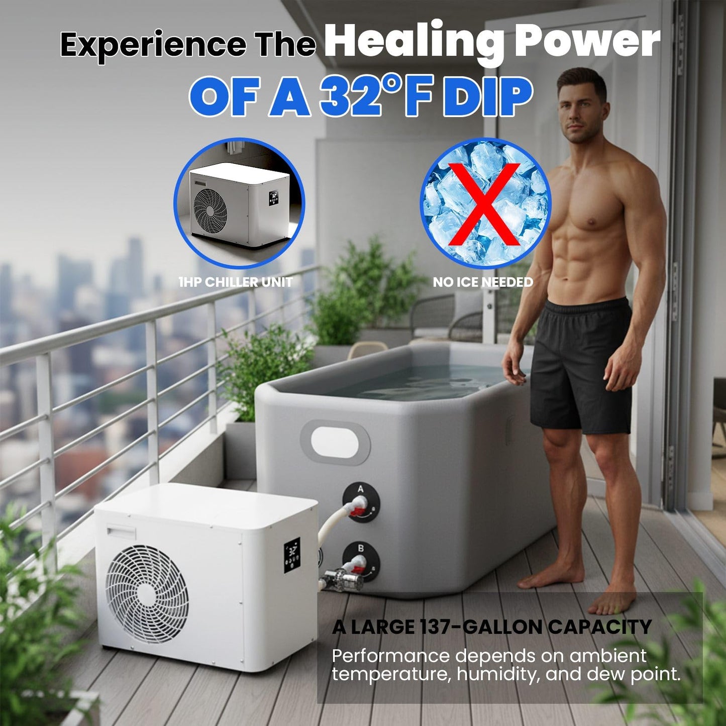 ICEGALAX 1HP Ice Bath Chiller for Ice Bath Tub, Smart Control Water Chiller with Built-in Pump & Filter,Fast Cooling & Heating for Athletes Aiding Recovery Therapy (White with Inflatable Tub)