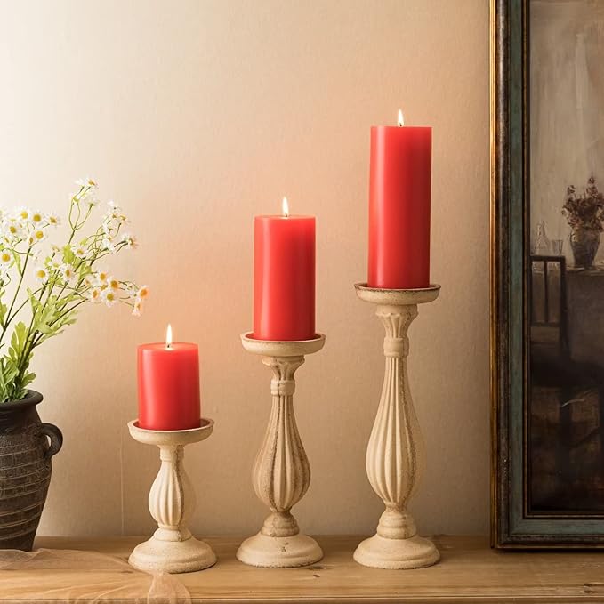 MOZEAL 3" x 6" Hand-Poured Unscented Candle,Dripless Pillar Candle Set of 3,Long Lasting Burning,Approx 120 Hours Burn Time,Rustic Country Style,for Wedding,Dinner,Christmas and Home Decor,Red