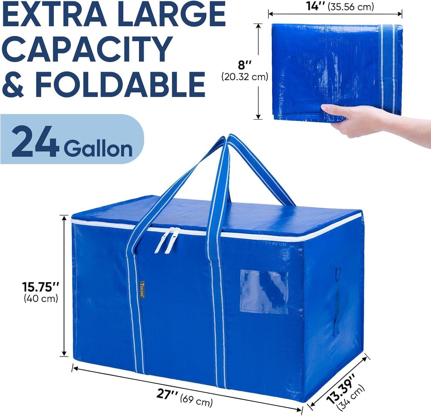 BALEINE Oversized Moving Bags - Heavy-Duty Storage Totes with Reinforced Handles | Royal Blue, 8-Pack